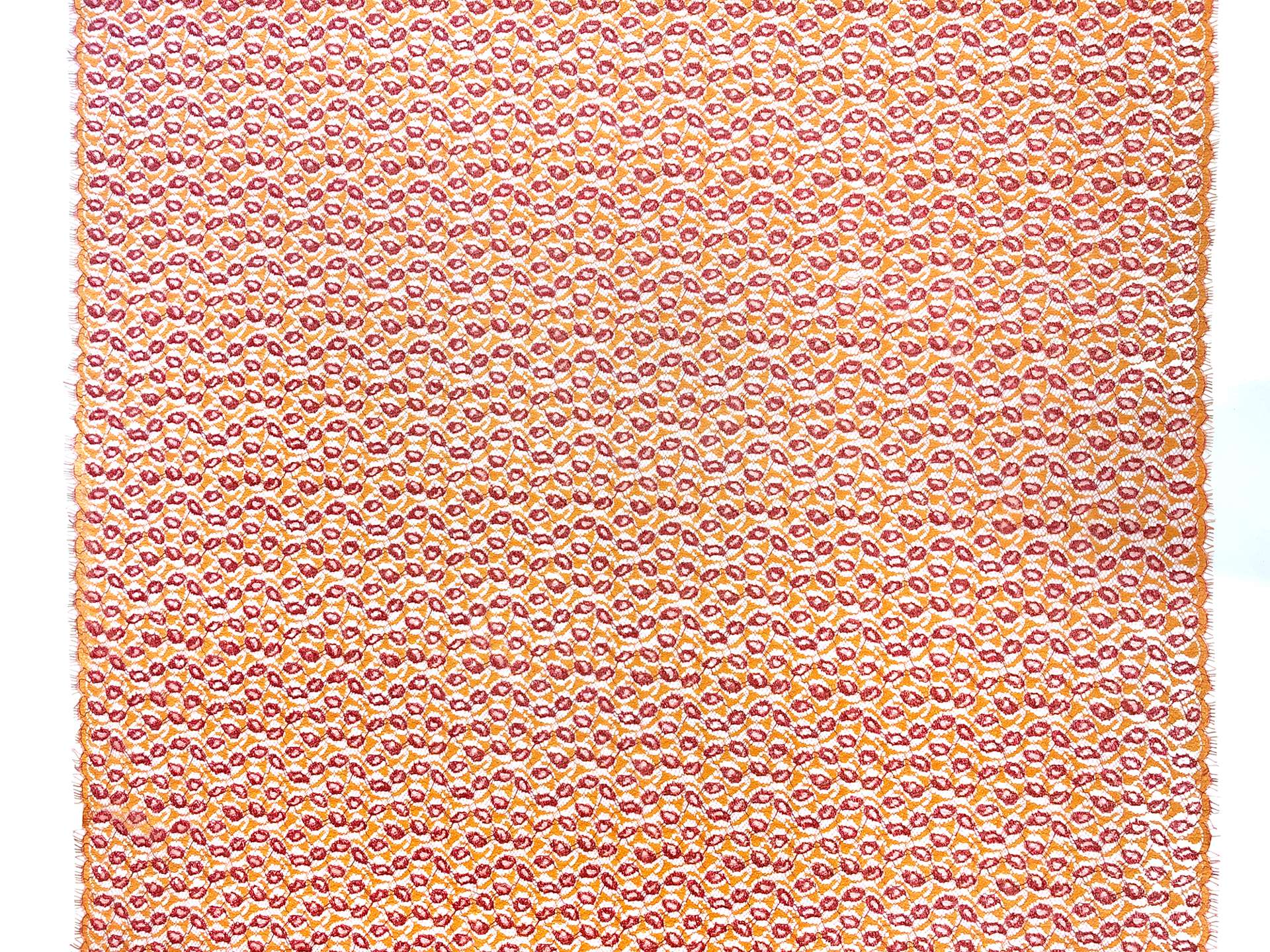 Designer Metallic Chantilly Lace in Marigold and Coral