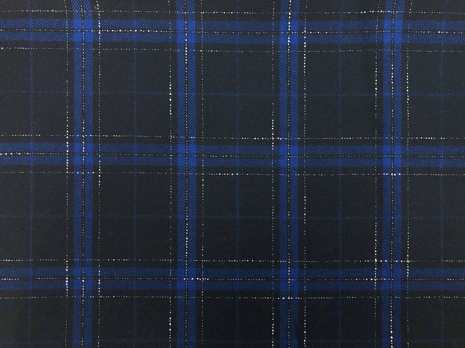 Italian Wool Blend Novelty Plaid Suiting in Blue Navy