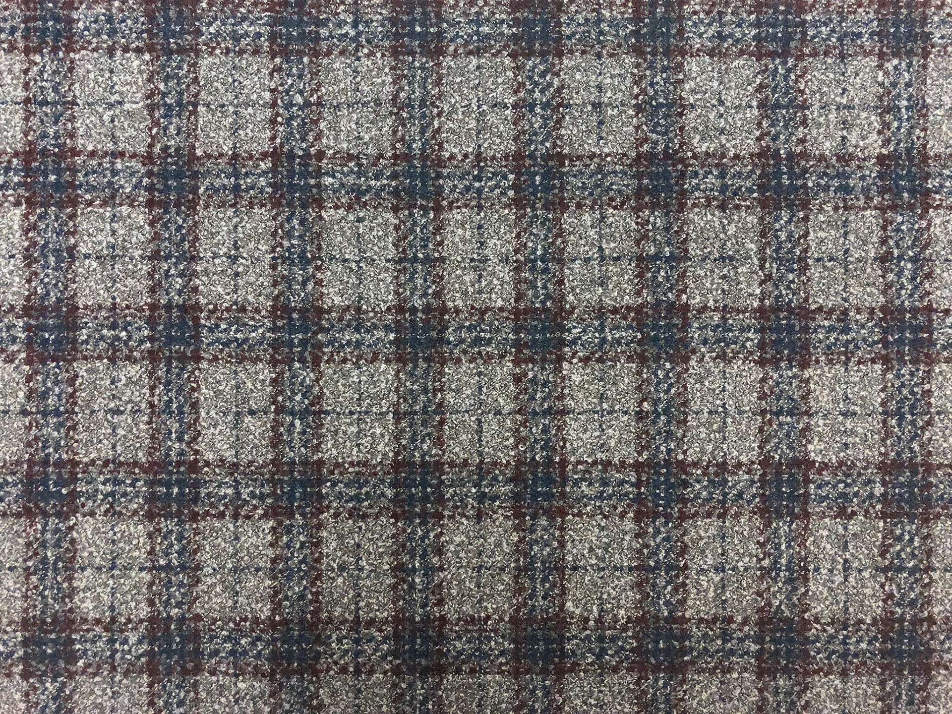 Italian Wool Plaid Suiting in Grey Bordeaux