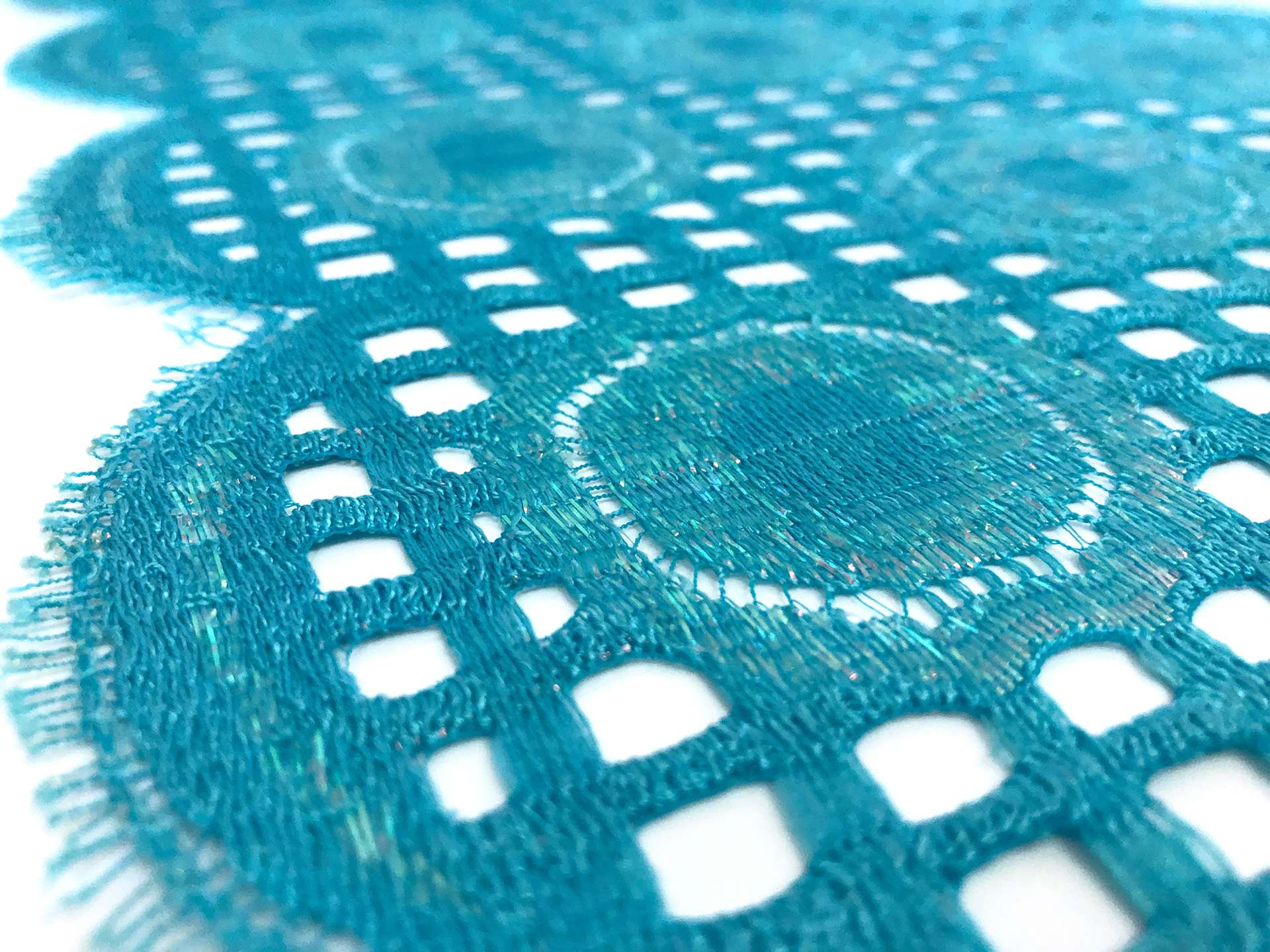 Lurex Lace Border with Circle Motifs in Turquoise 
