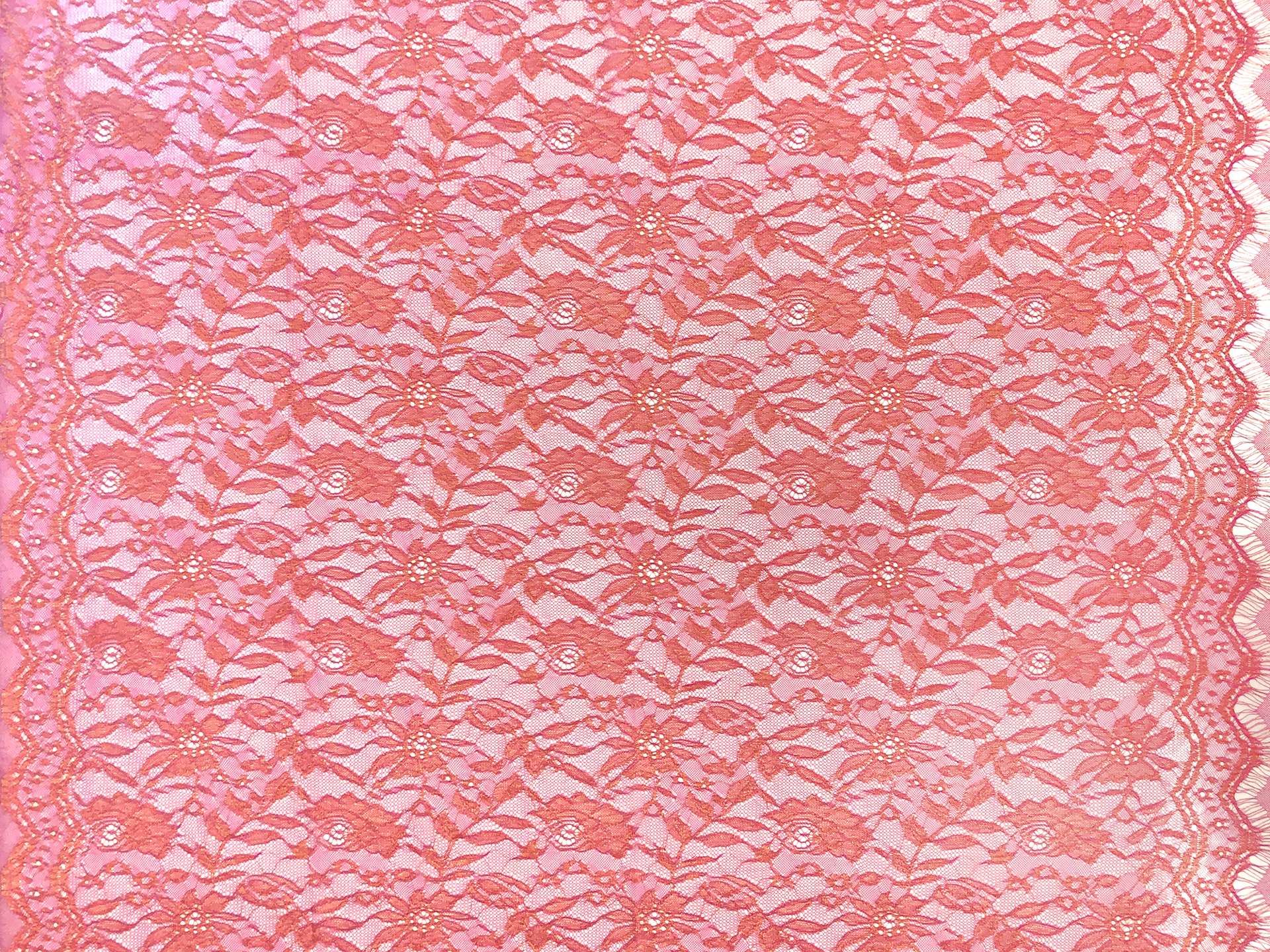 Metallic Floral Chantilly Lace in Coral and Gold