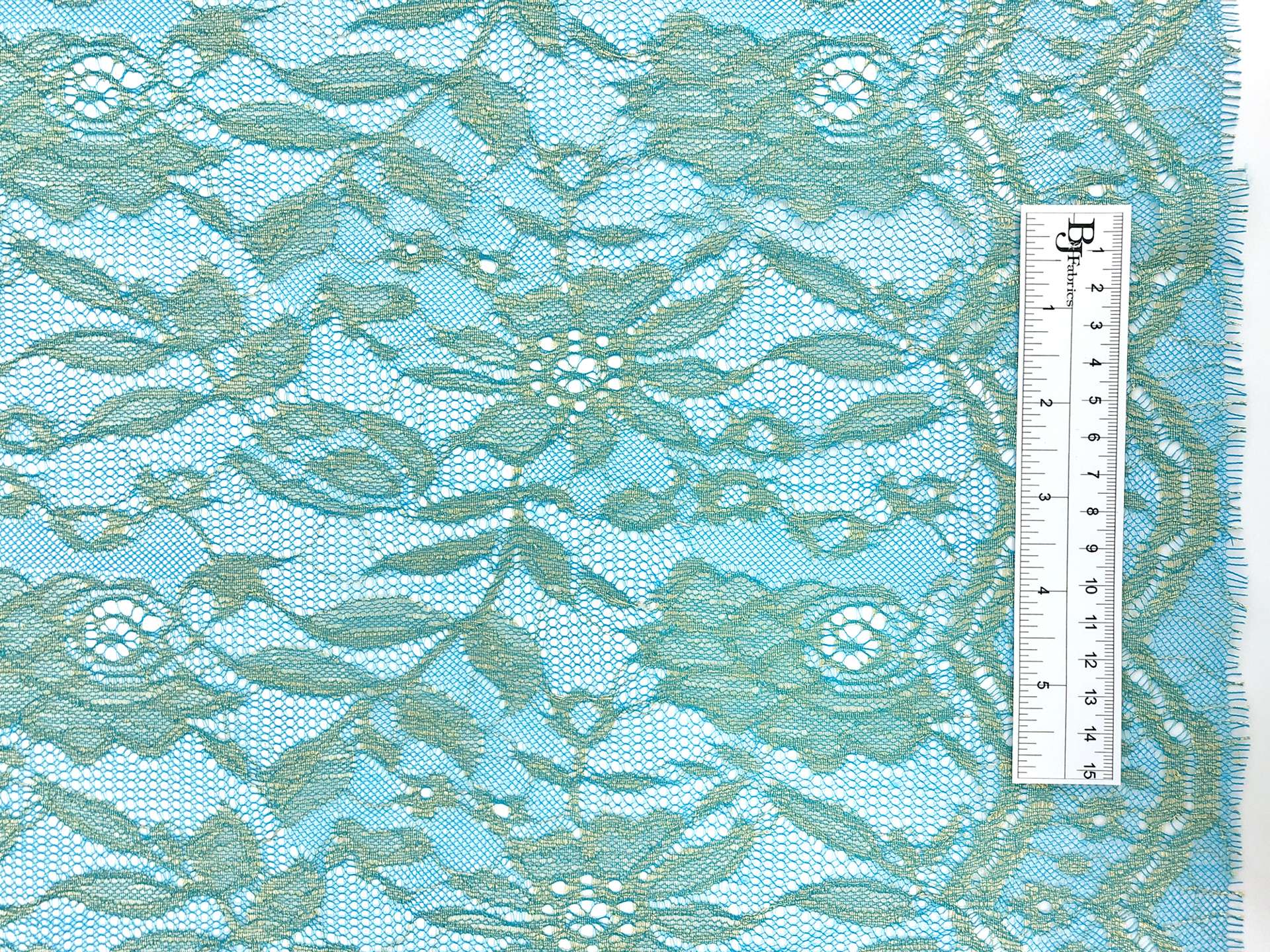 Metallic Floral Chantilly Lace in Turquoise and Gold