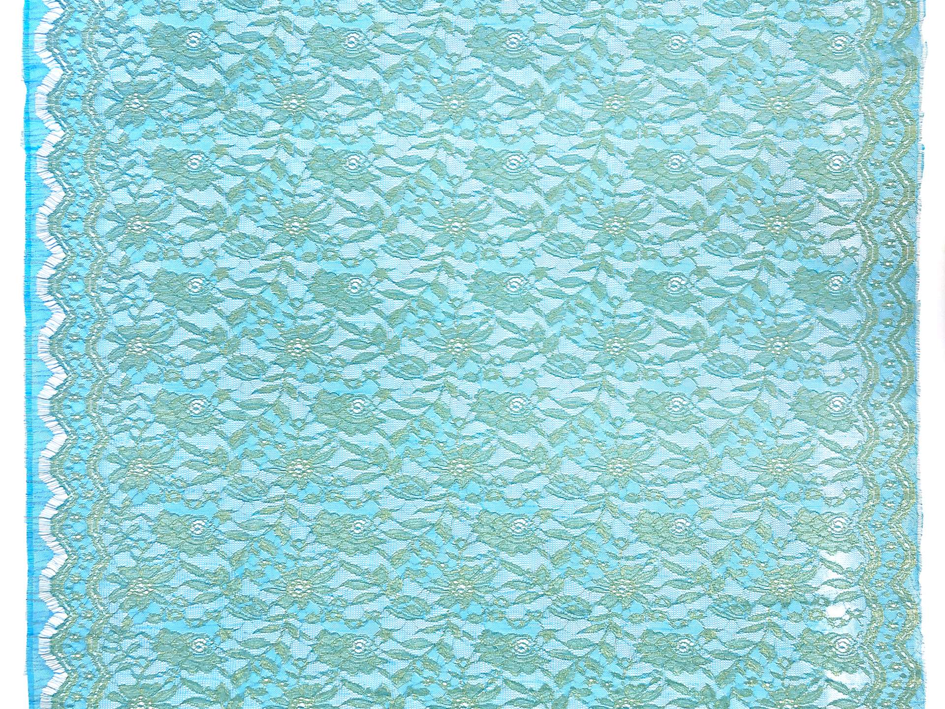 Metallic Floral Chantilly Lace in Turquoise and Gold