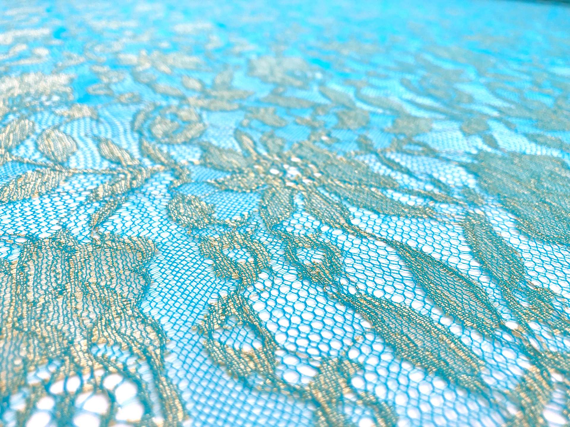 Metallic Floral Chantilly Lace in Turquoise and Gold