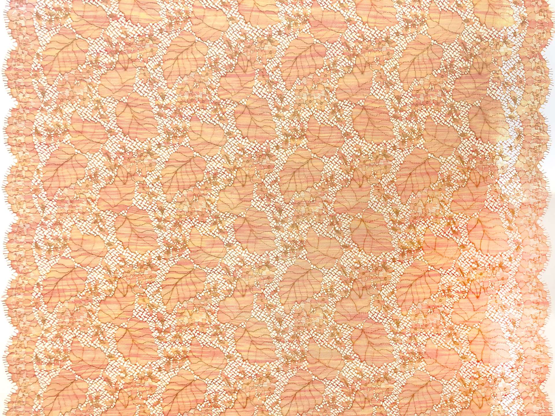Metallic Chantilly Lace With Leaves Motif in Orange and Gold