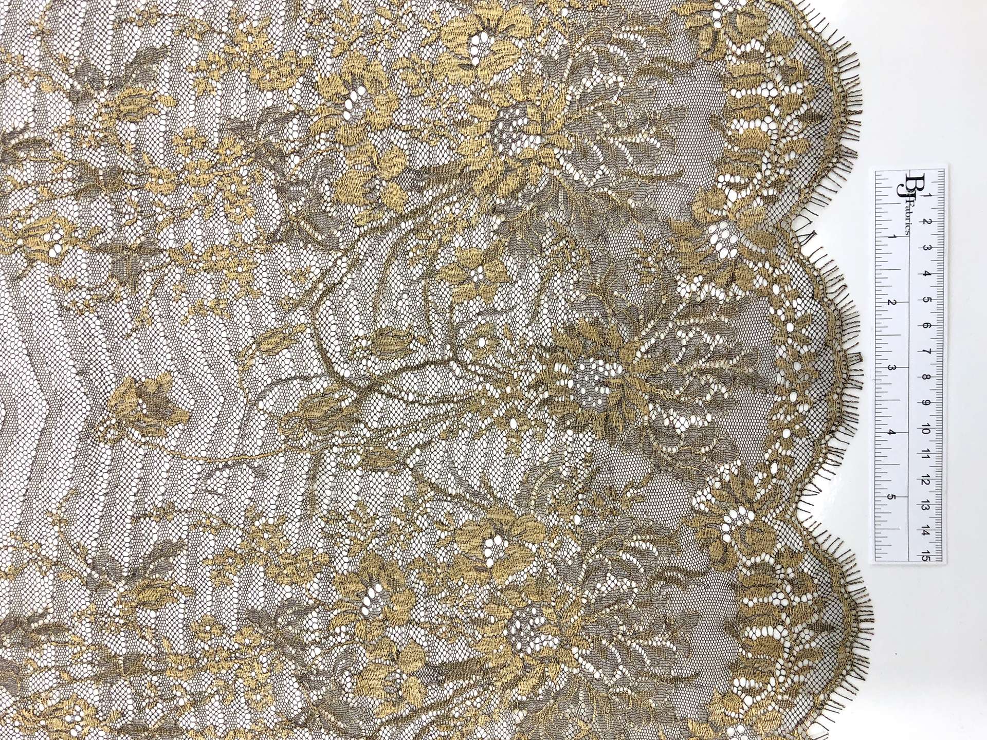 Metallic Chantilly Lace With Baroque Florals in Espresso and Gold