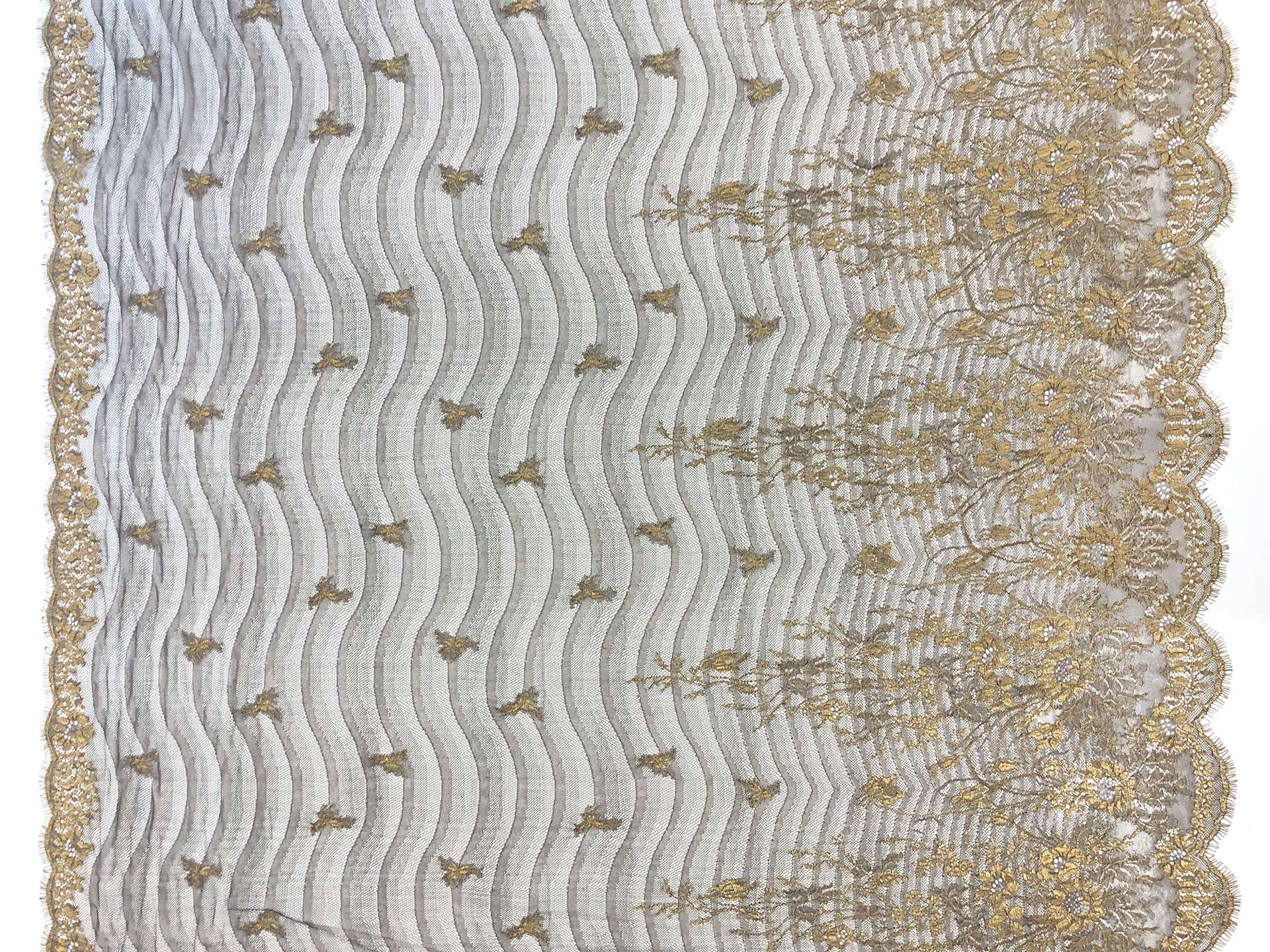 Metallic Chantilly Lace With Baroque Florals in Espresso and Gold
