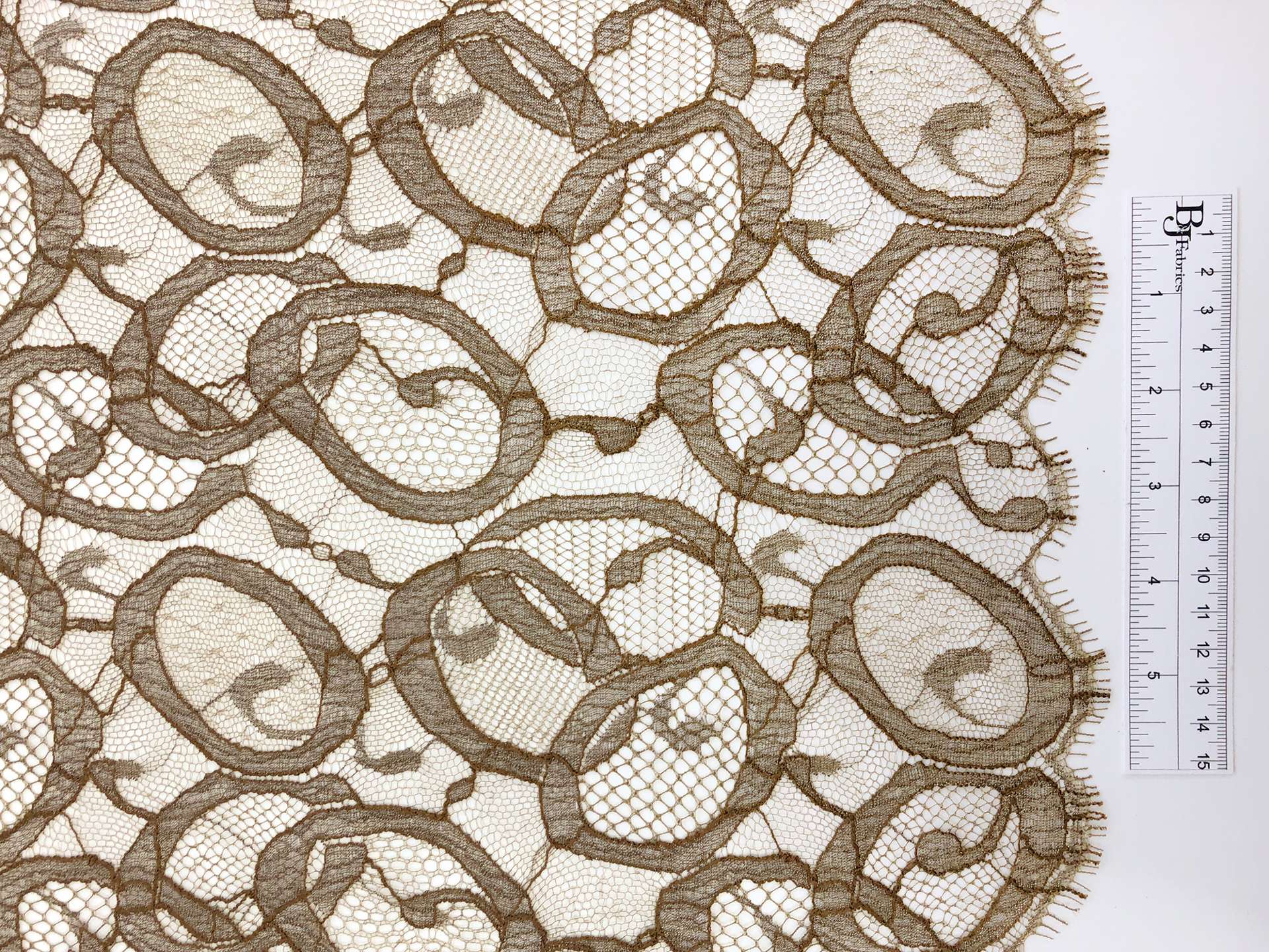 Metallic Chantilly Lace With Ovals Motif in Olive and Argent
