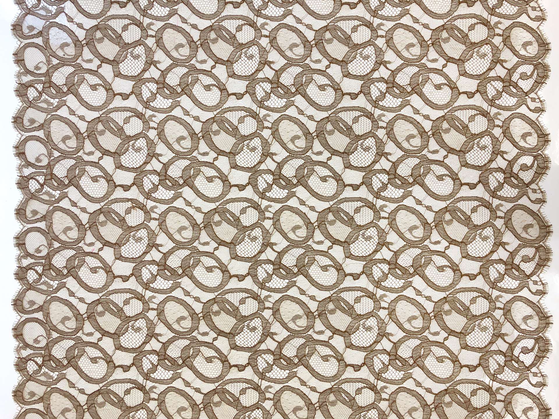 Metallic Chantilly Lace With Ovals Motif in Olive and Argent