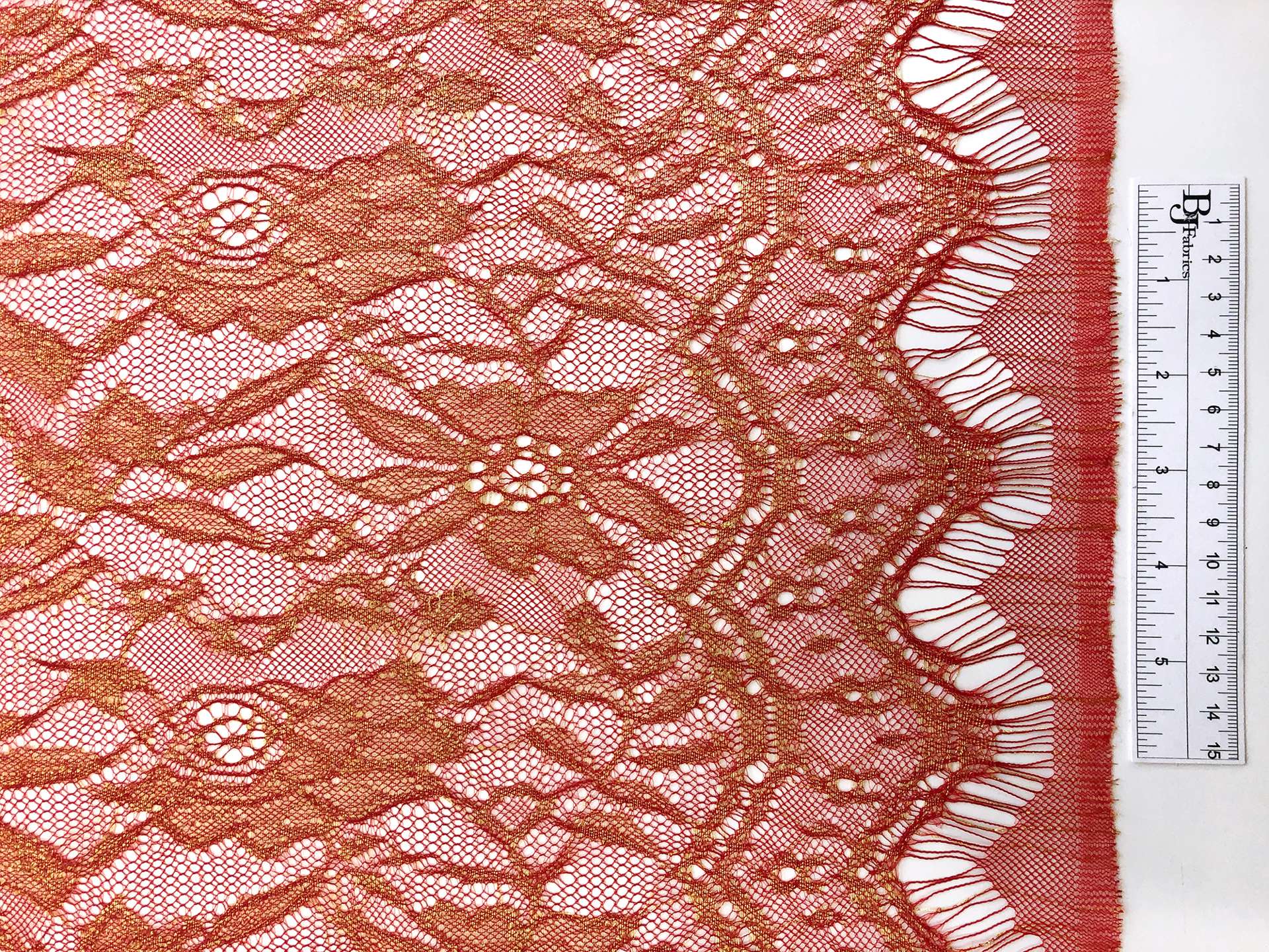 Metallic Floral Chantilly Lace in Persimmon and Gold