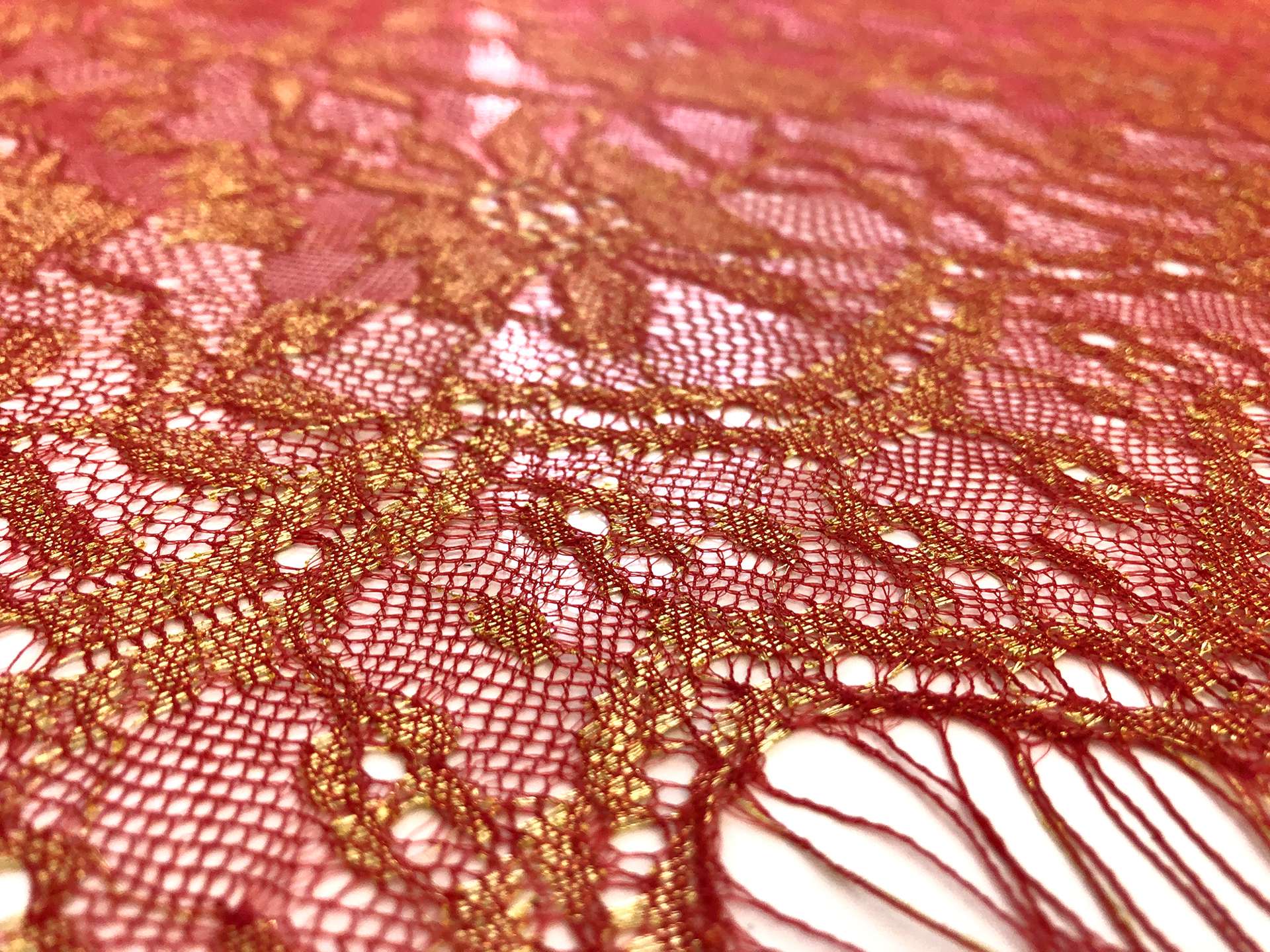 Metallic Floral Chantilly Lace in Persimmon and Gold