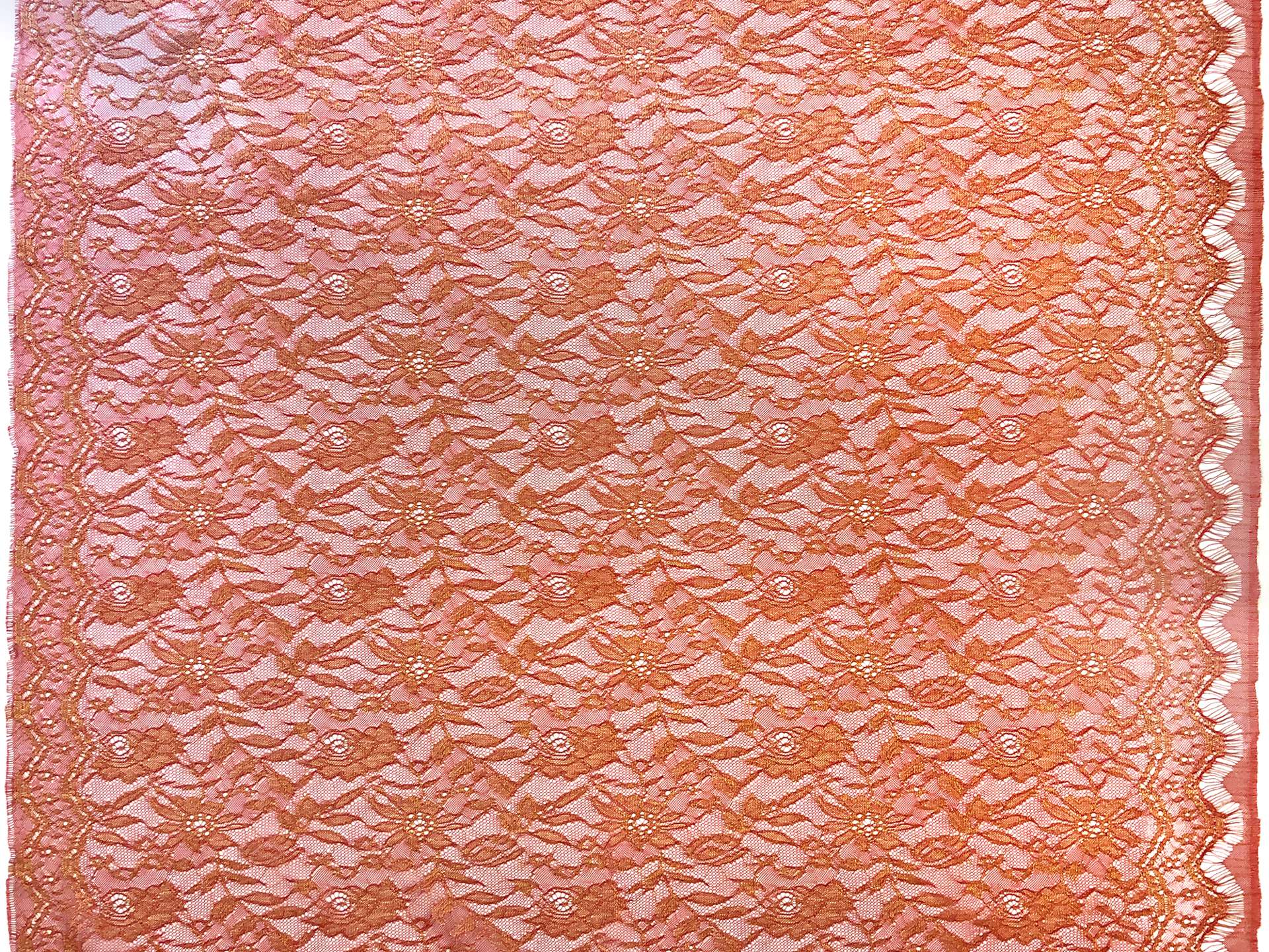 Metallic Floral Chantilly Lace in Persimmon and Gold