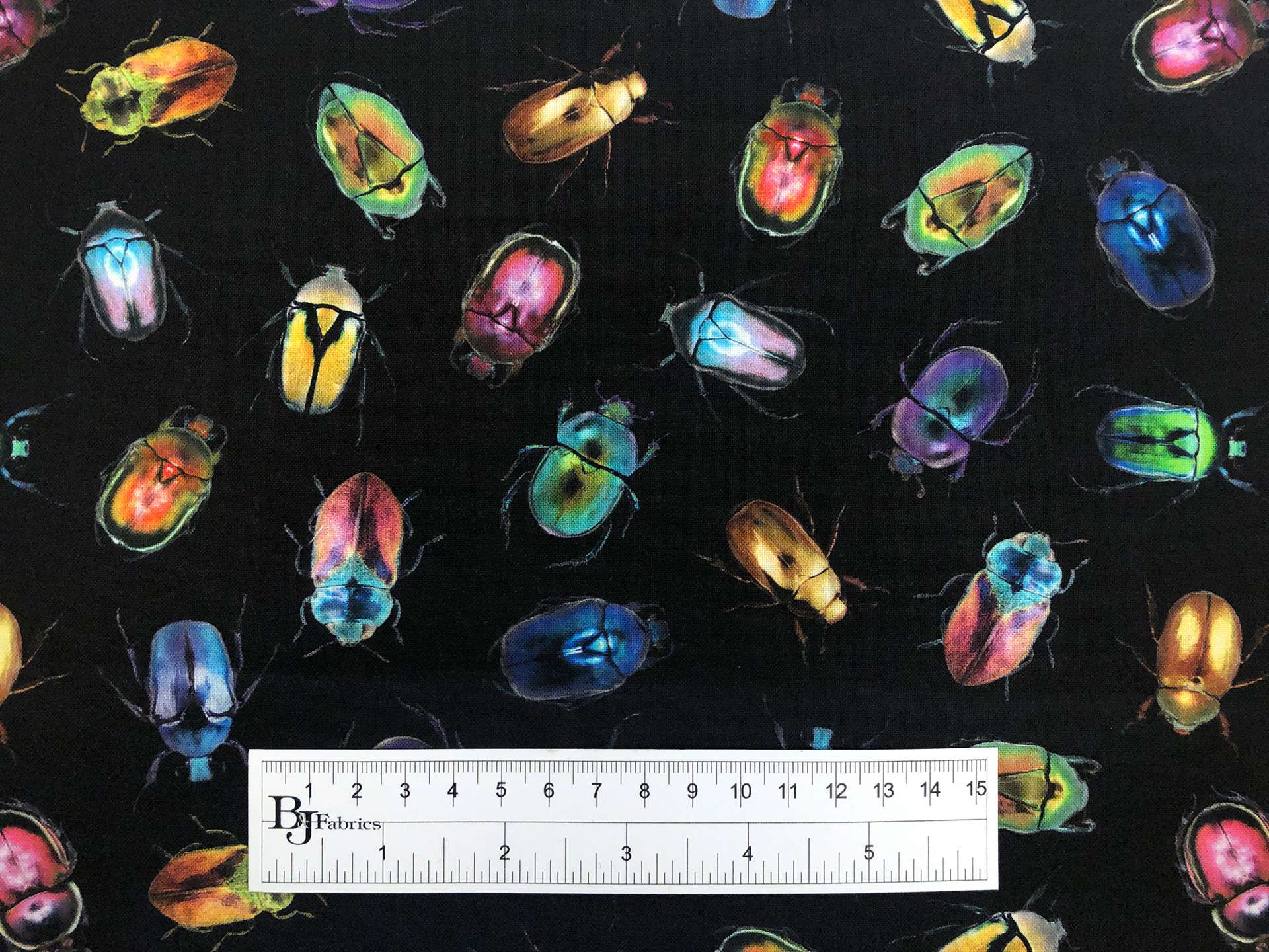 Cotton Broadcloth Digital Print Beetles on Black