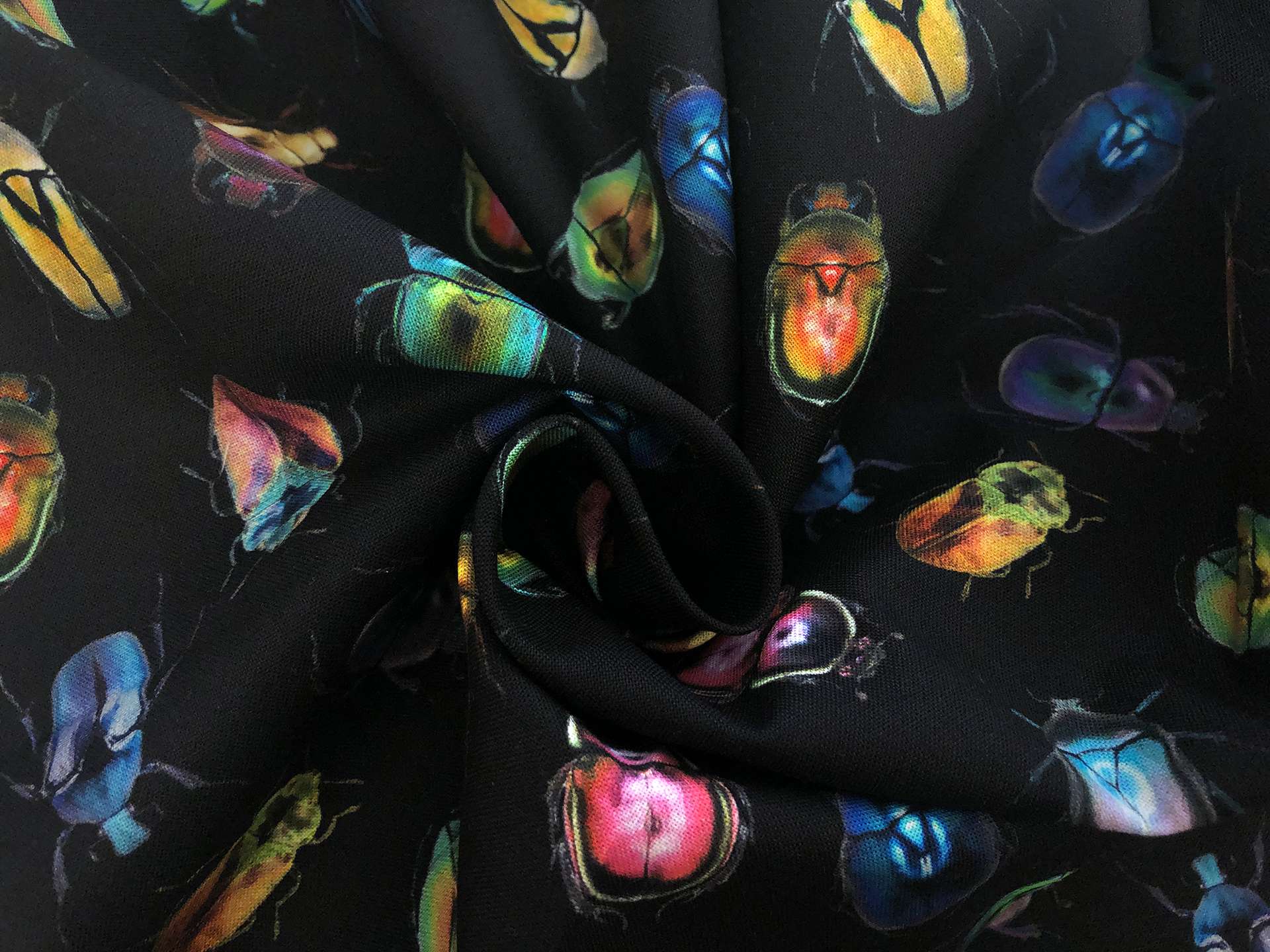 Cotton Broadcloth Digital Print Beetles on Black