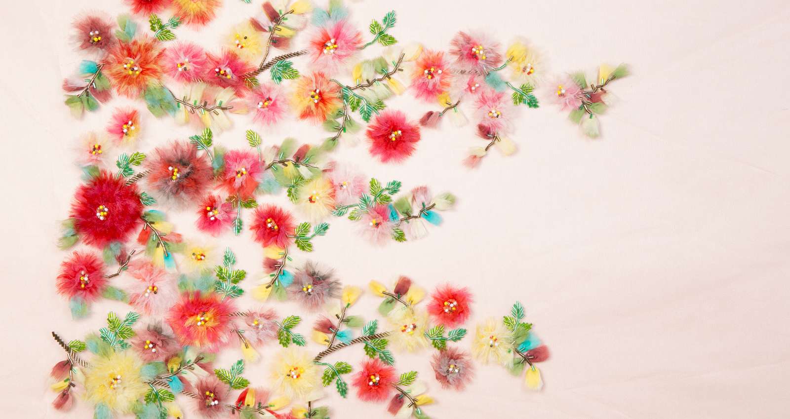 Novelty Embroidered Fringe Flowers with Bugle Bead Details 