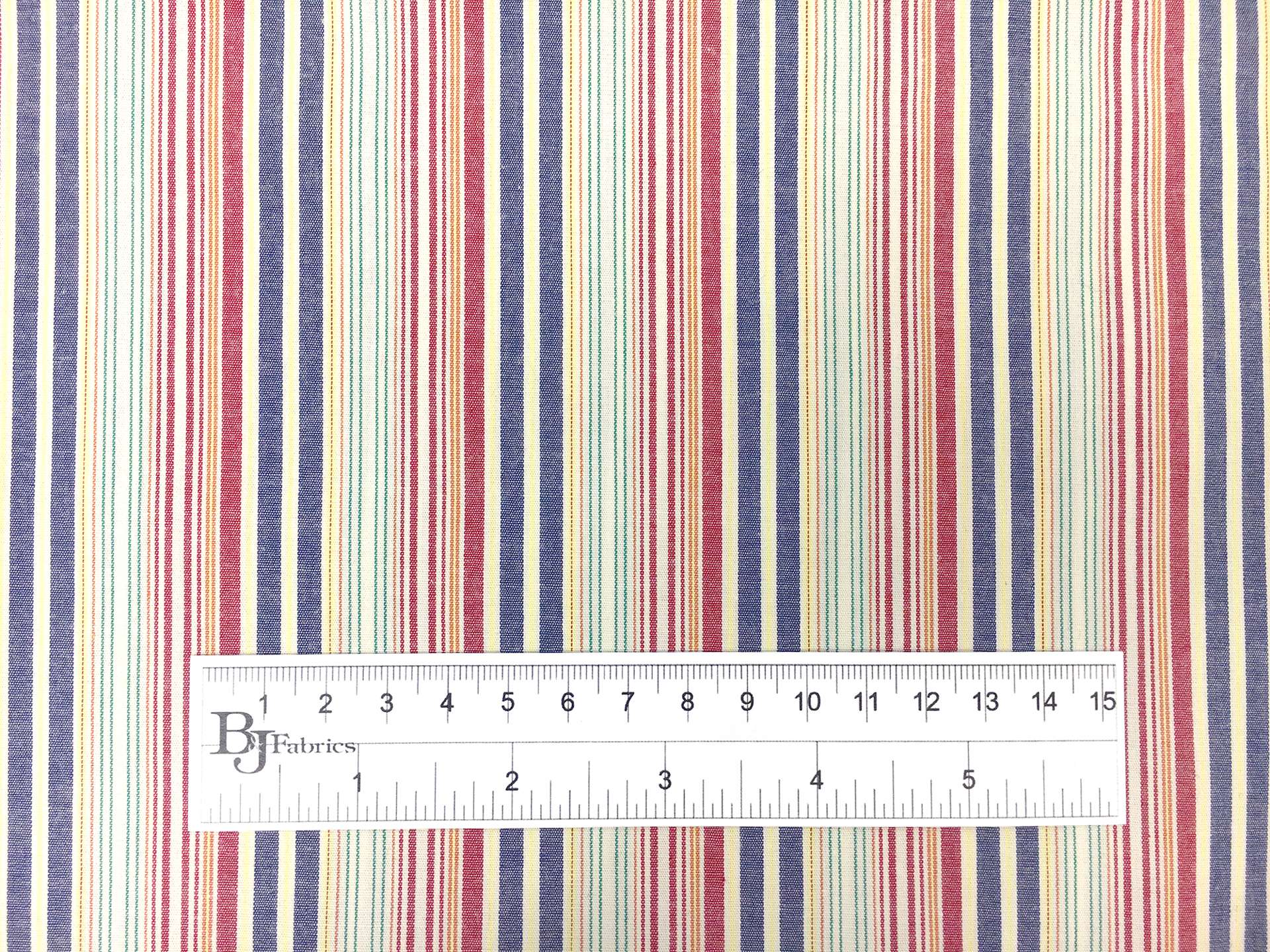 Cotton Stretch Shirting Woven Multicolor Stripe in Red Navy Yellow