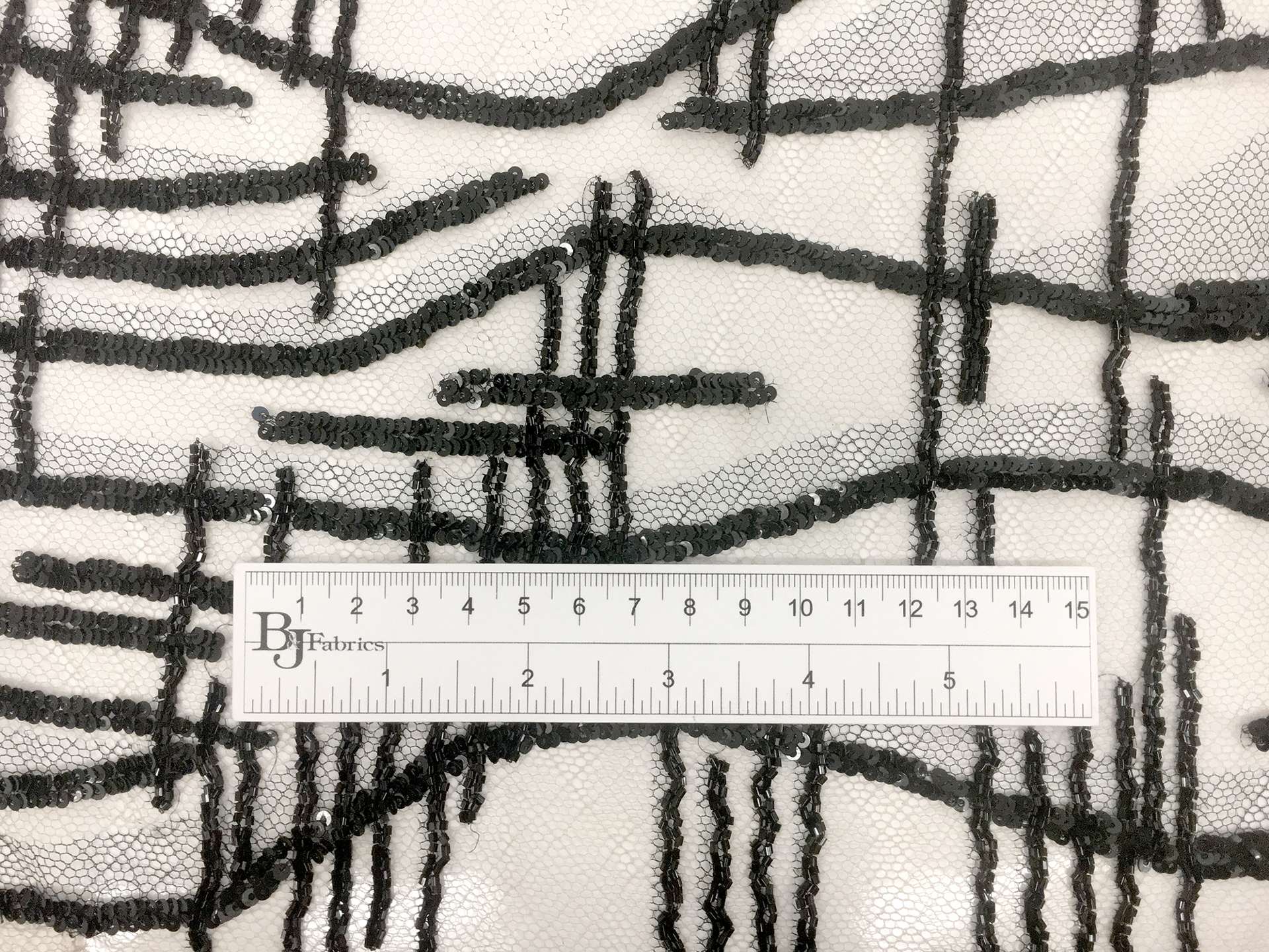 Sequined Black and White Bobbinet with Abstract Pattern
