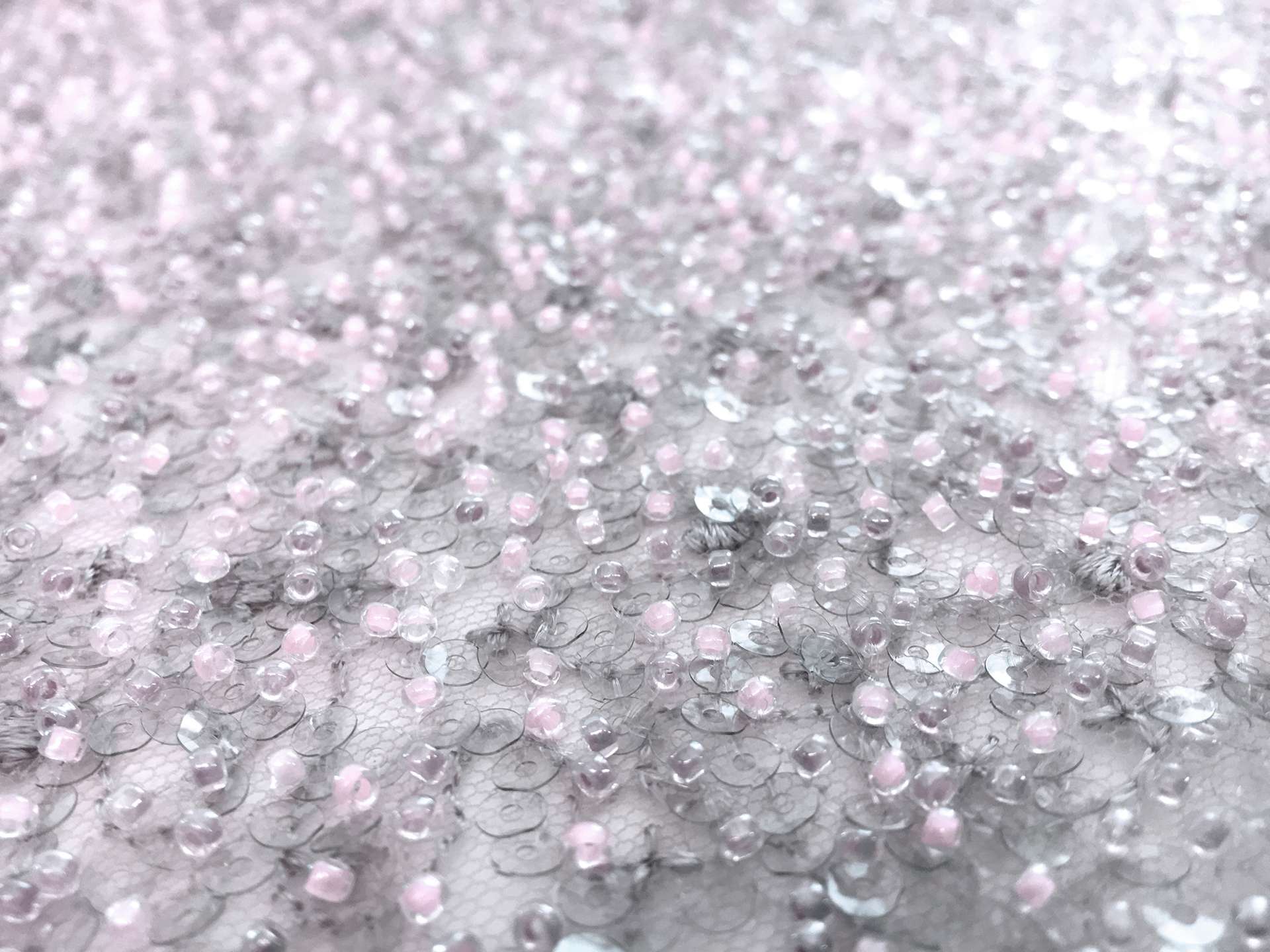 Beaded Nylon Tulle in Light Grey