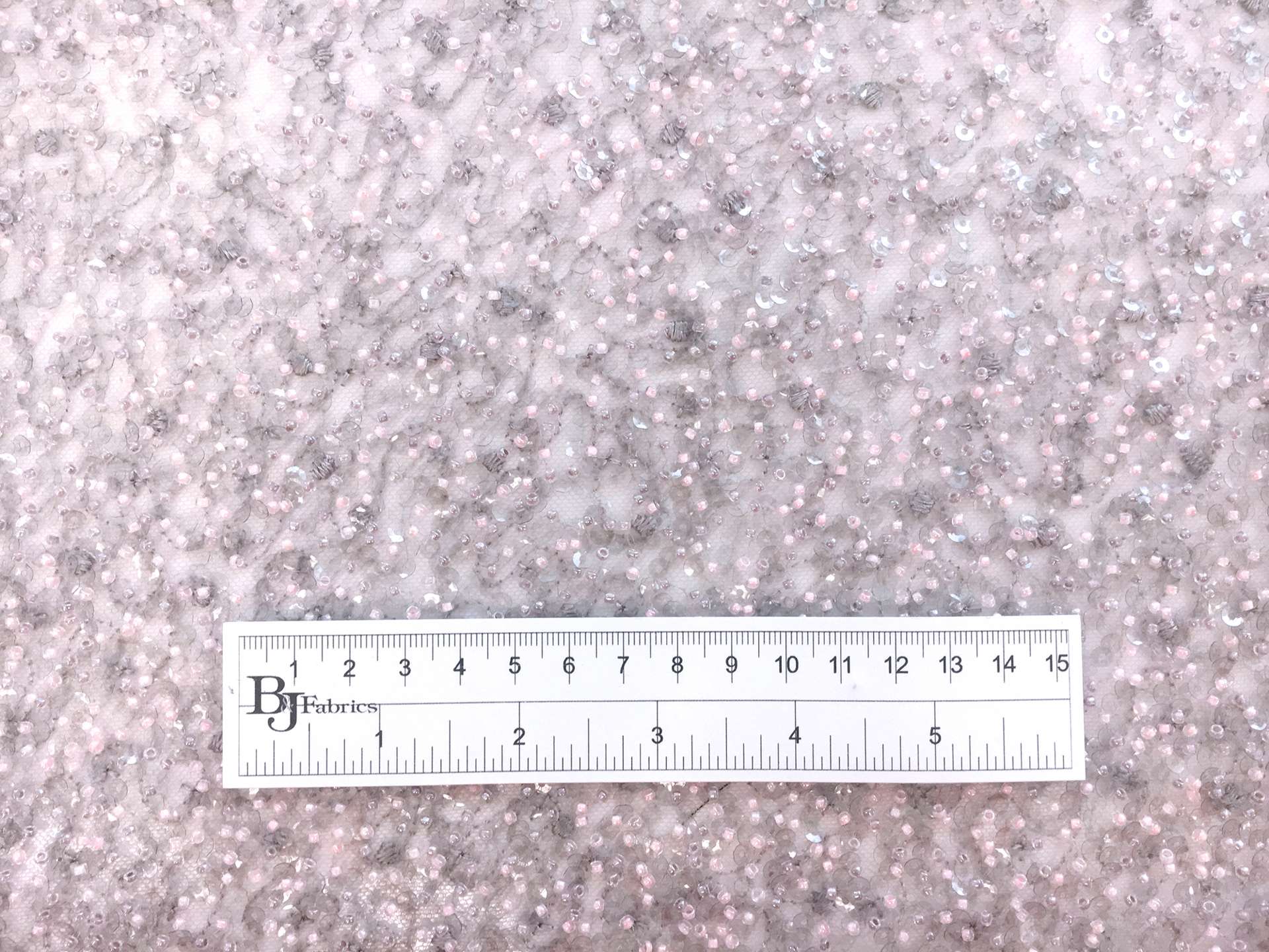 Beaded Nylon Tulle in Light Grey