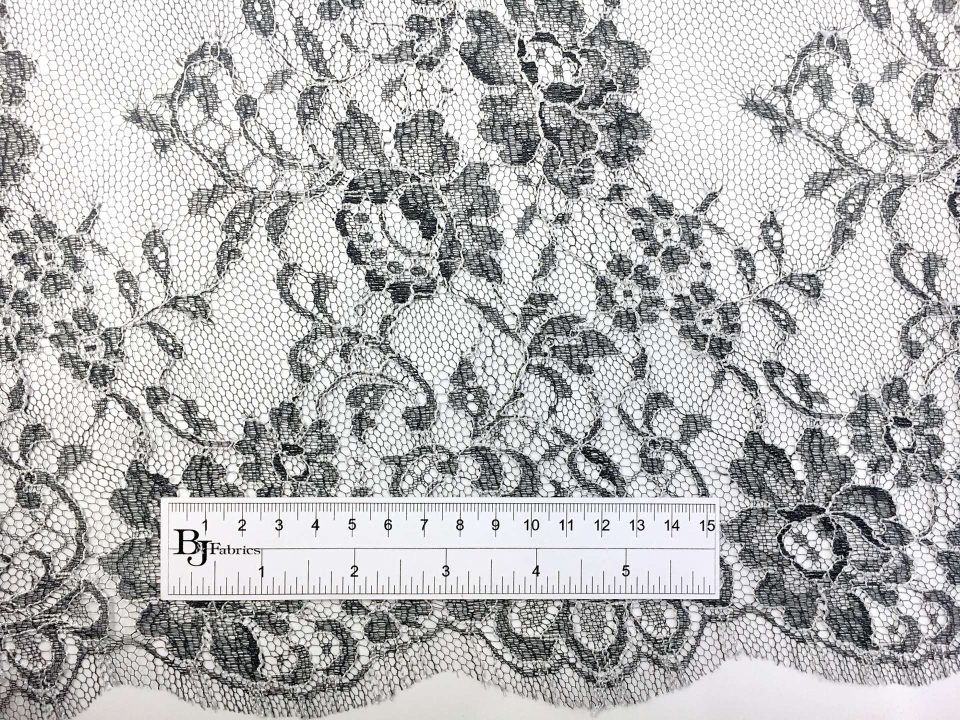 Chantilly Lace in Charcoal Grey with Off White Outlines of Florals