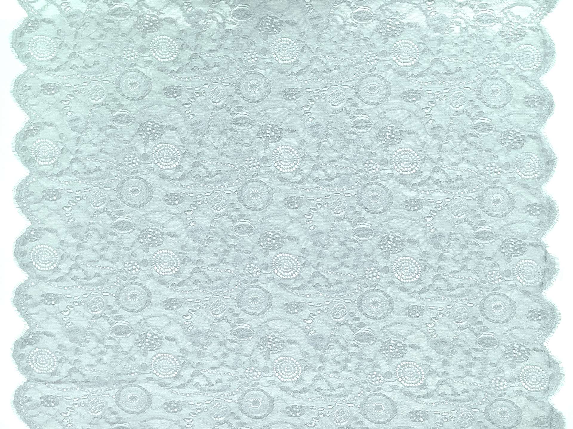 French Chantilly Lace with Circles and Floral Motifs in Sea Green and Black