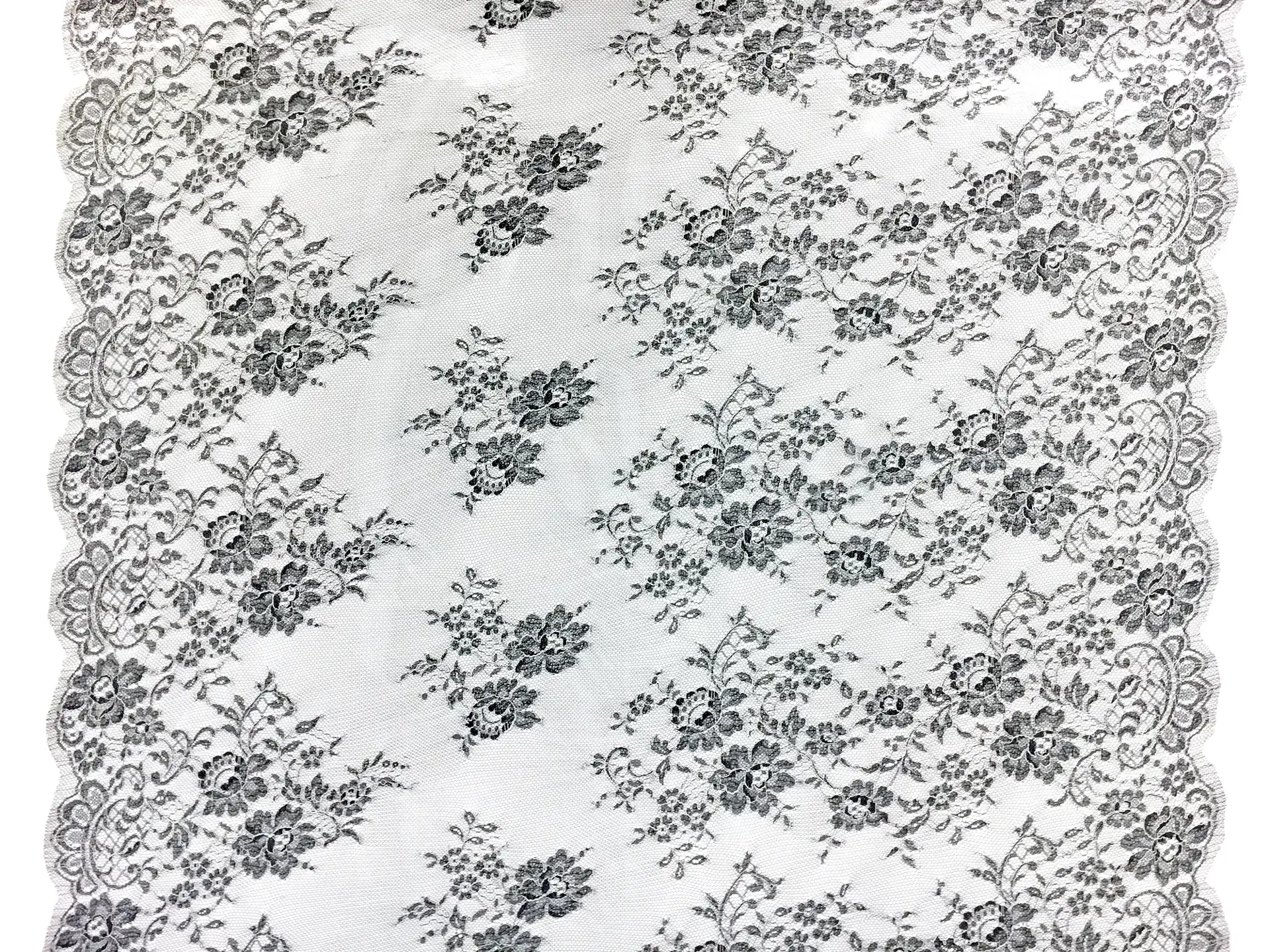 Chantilly Lace in Charcoal Grey with Off White Outlines of Florals