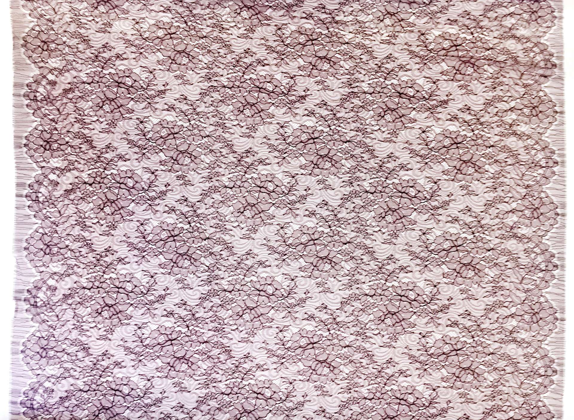 French Chantilly Lace with Swirls and Floral Motifs in Maroon