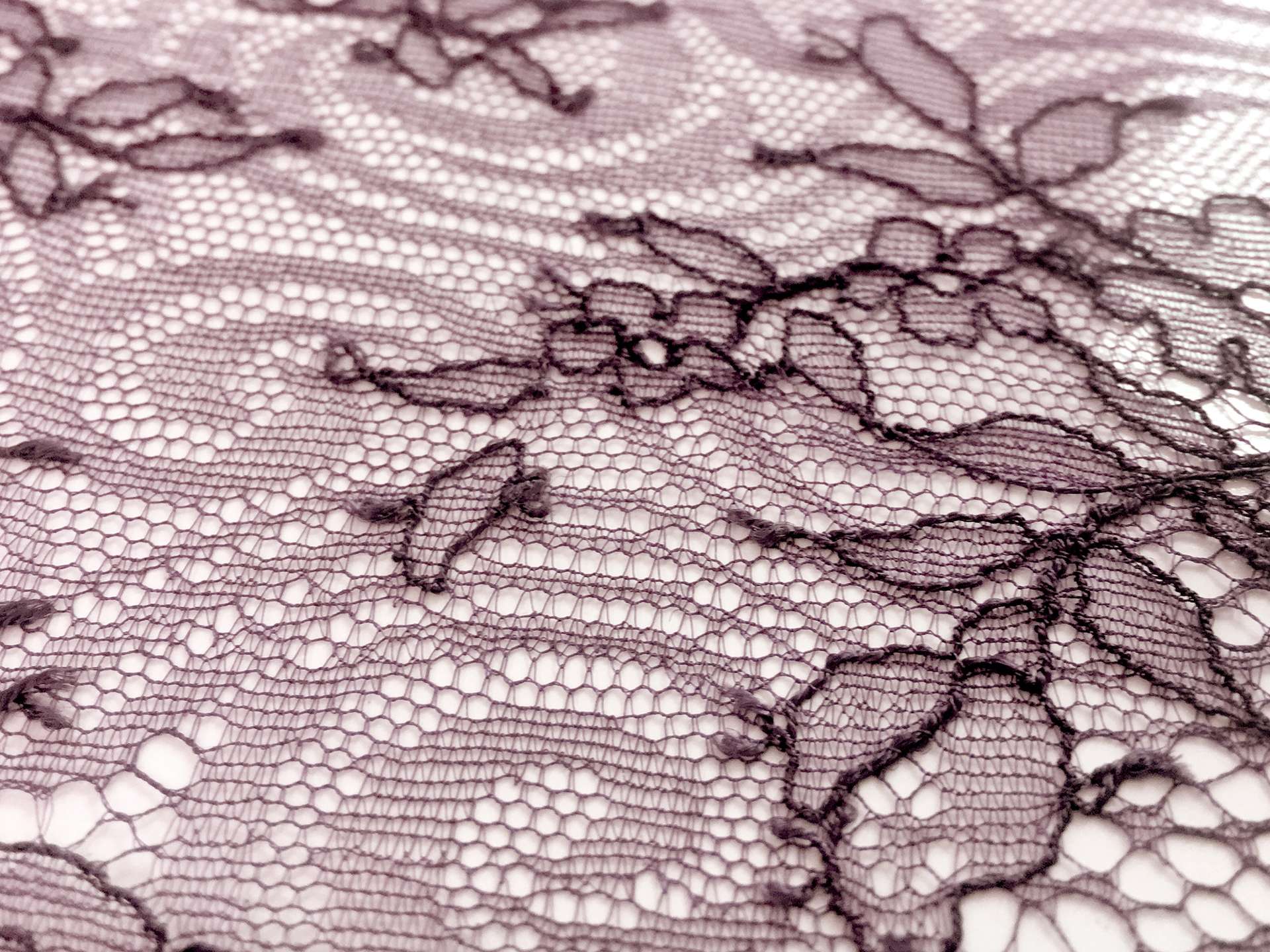 French Chantilly Lace with Swirls and Floral Motifs in Maroon