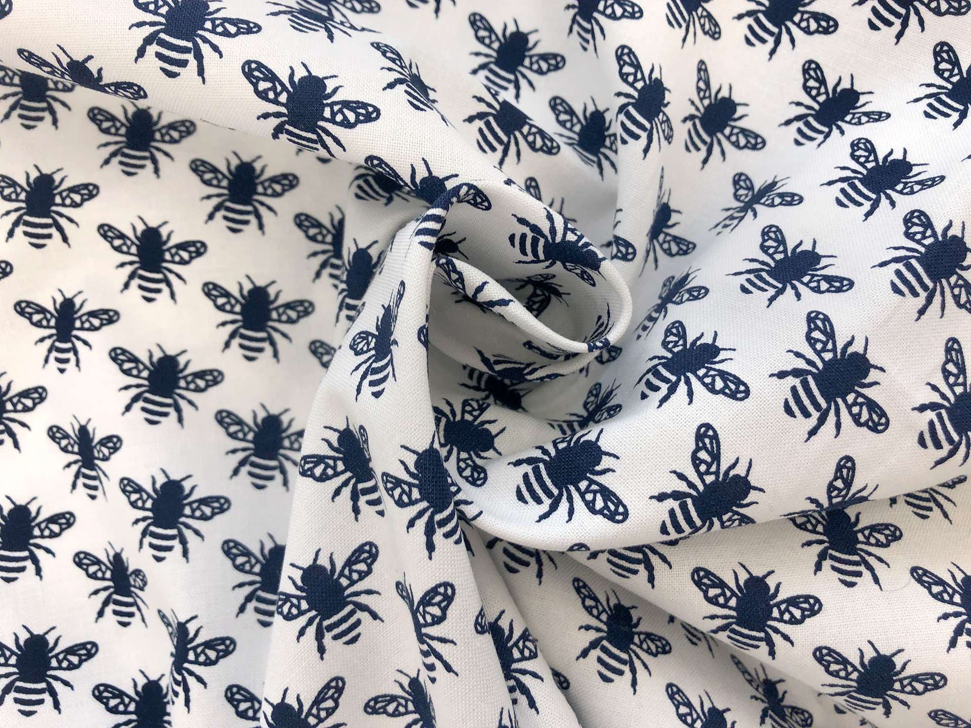 Cotton Broadcloth Print With Bees in Navy