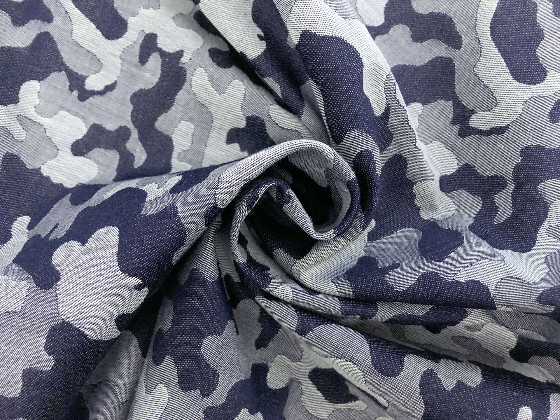 Cotton Camouflage Jacquard in Navy Grey