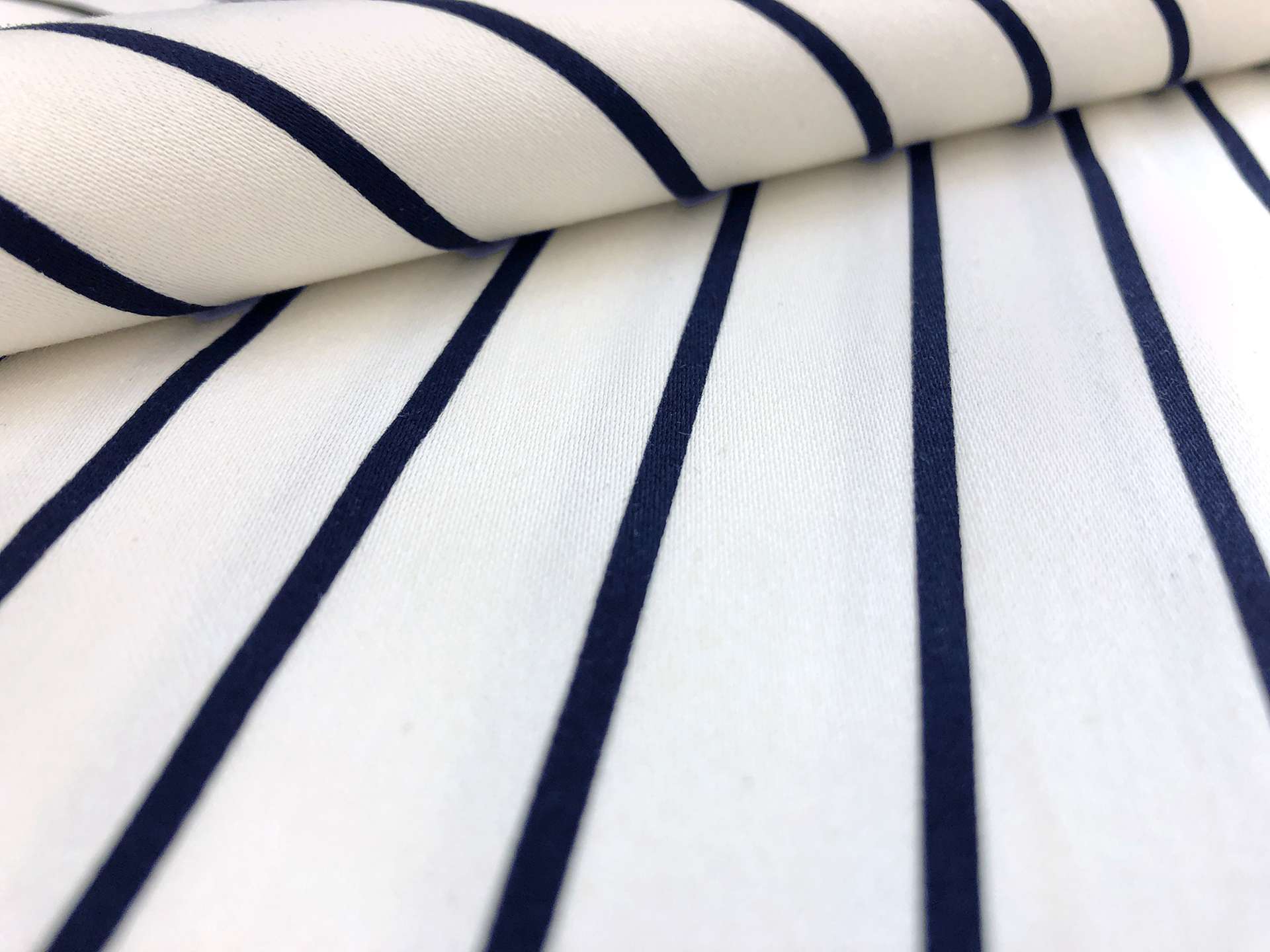 Stretch Cotton Sateen Stripe in White and Navy
