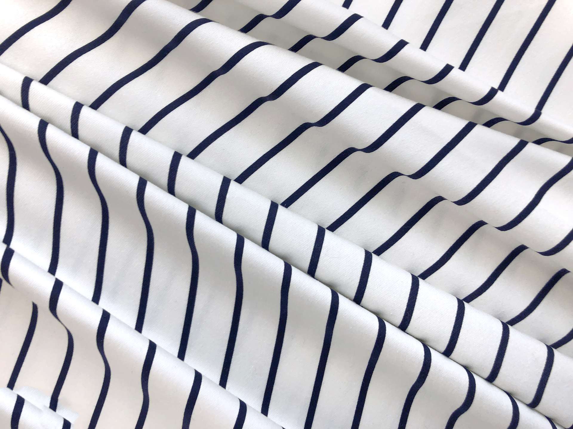 Stretch Cotton Sateen Stripe in White and Navy