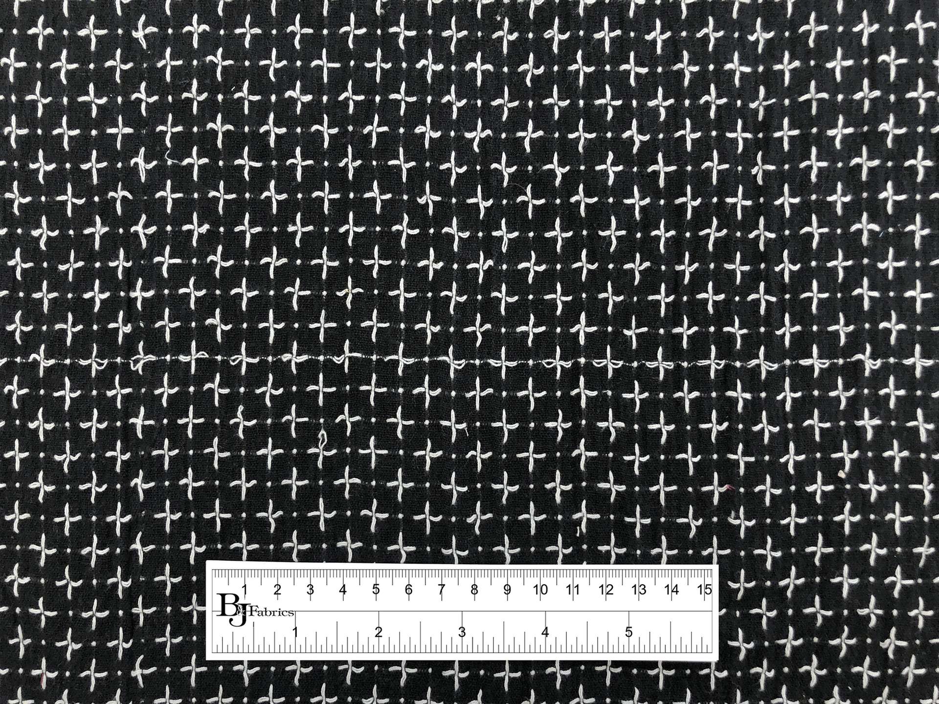 Cotton Woven Novelty With Cross Stitches in Black White