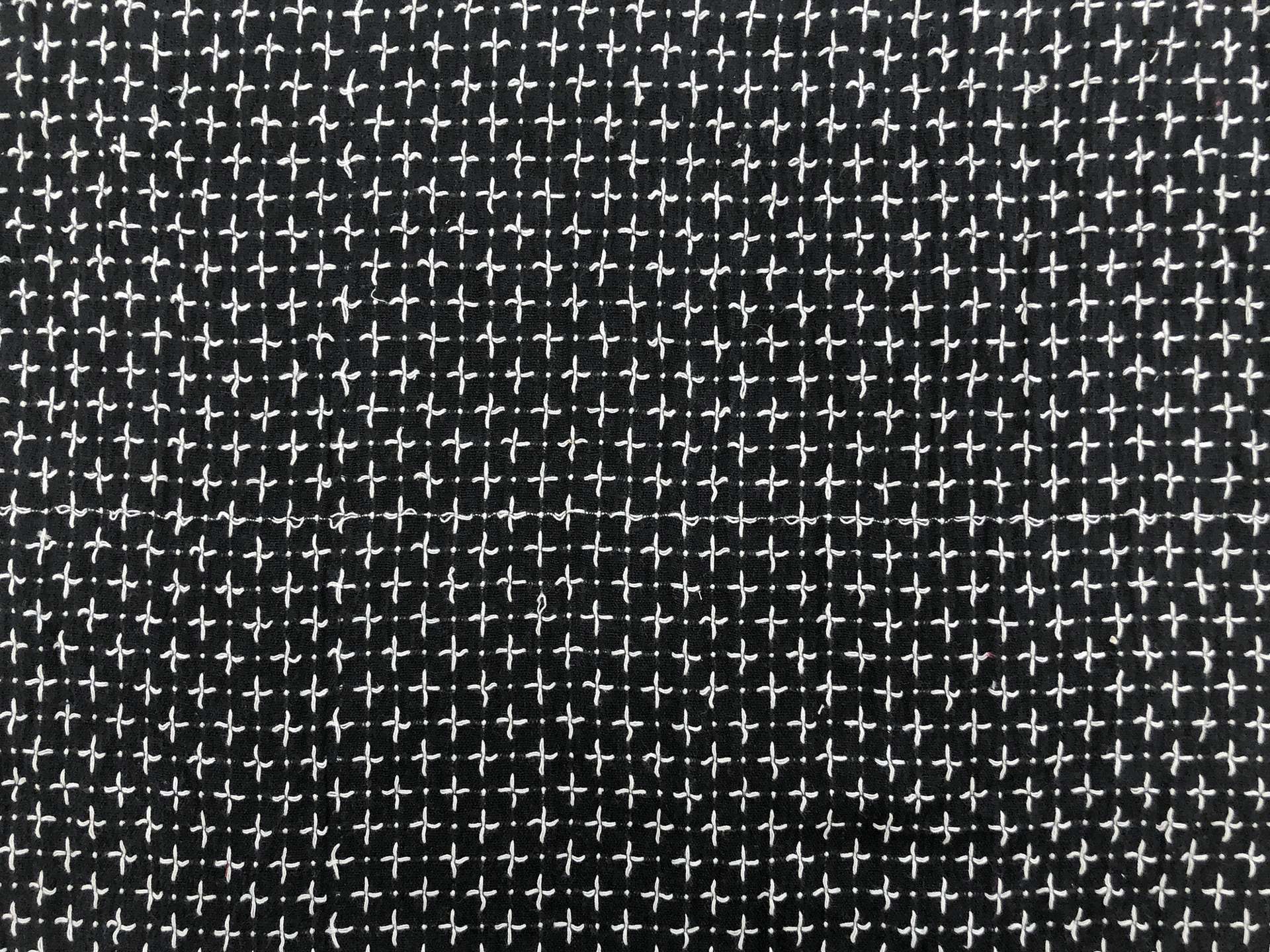 Cotton Woven Novelty With Cross Stitches in Black White