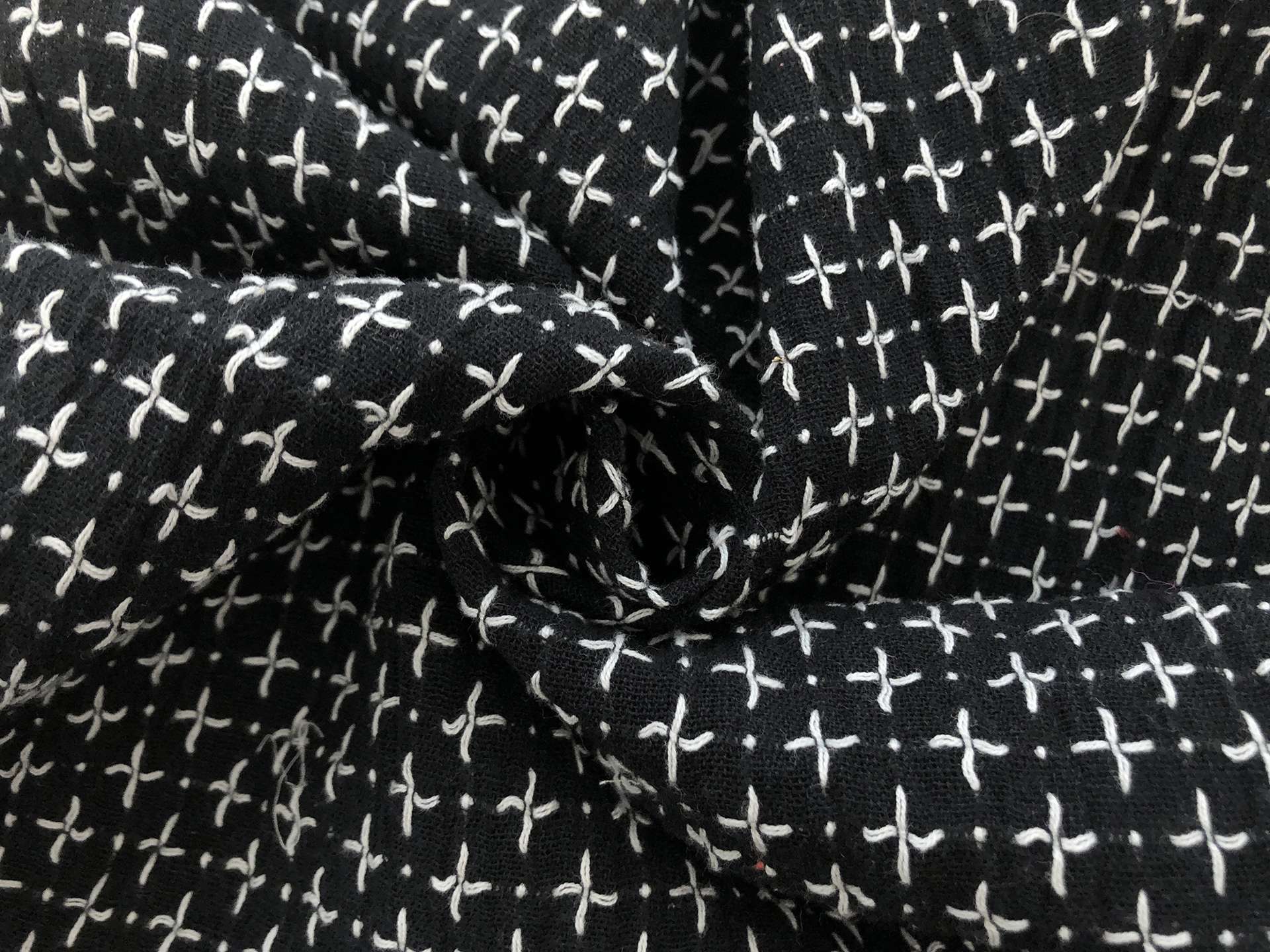 Cotton Woven Novelty With Cross Stitches in Black White
