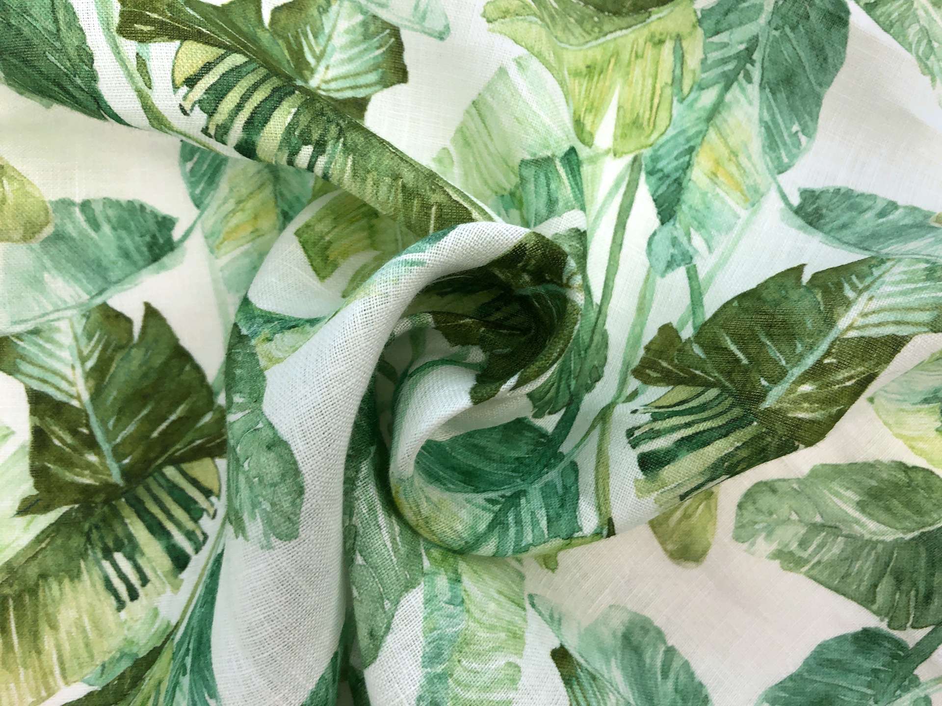Linen Handkerchief with Tropical Palm Leaves Print