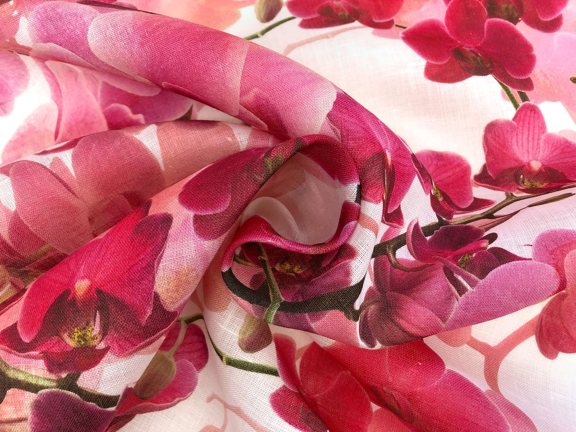 Linen Handkerchief with Tropical Orchids Print