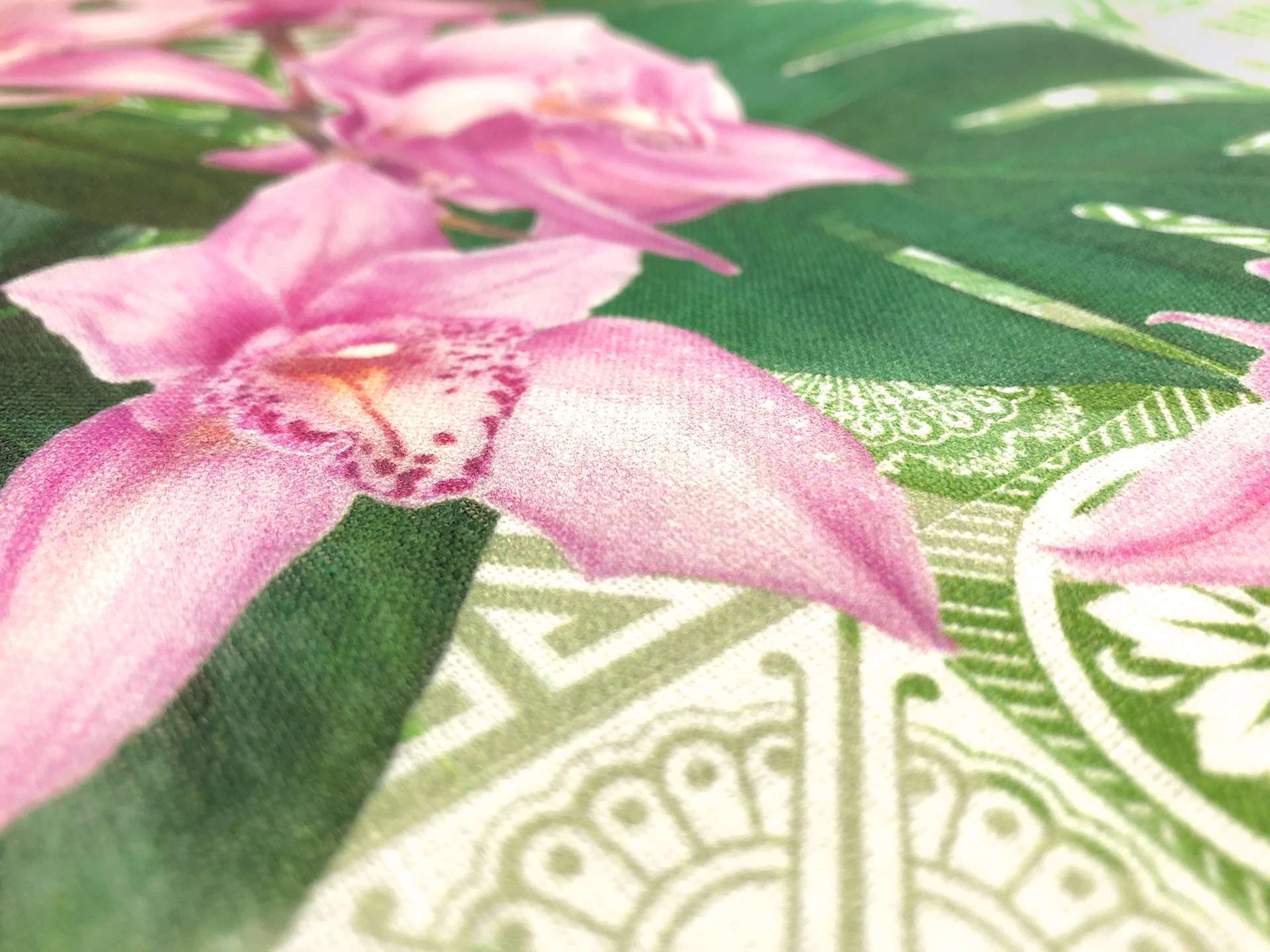 Linen Handkerchief with Tropical Orchids Print