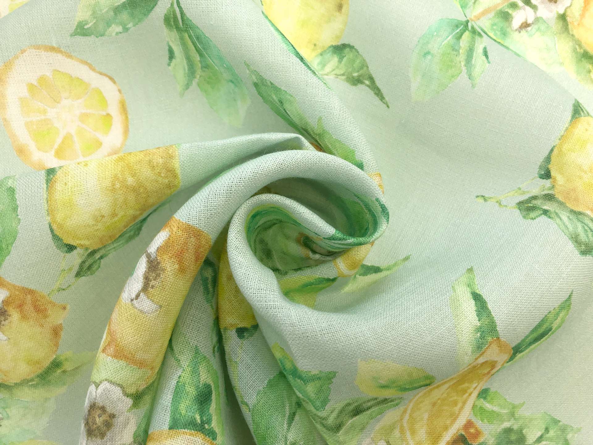 Linen Handkerchief with Tropical Lemons Print