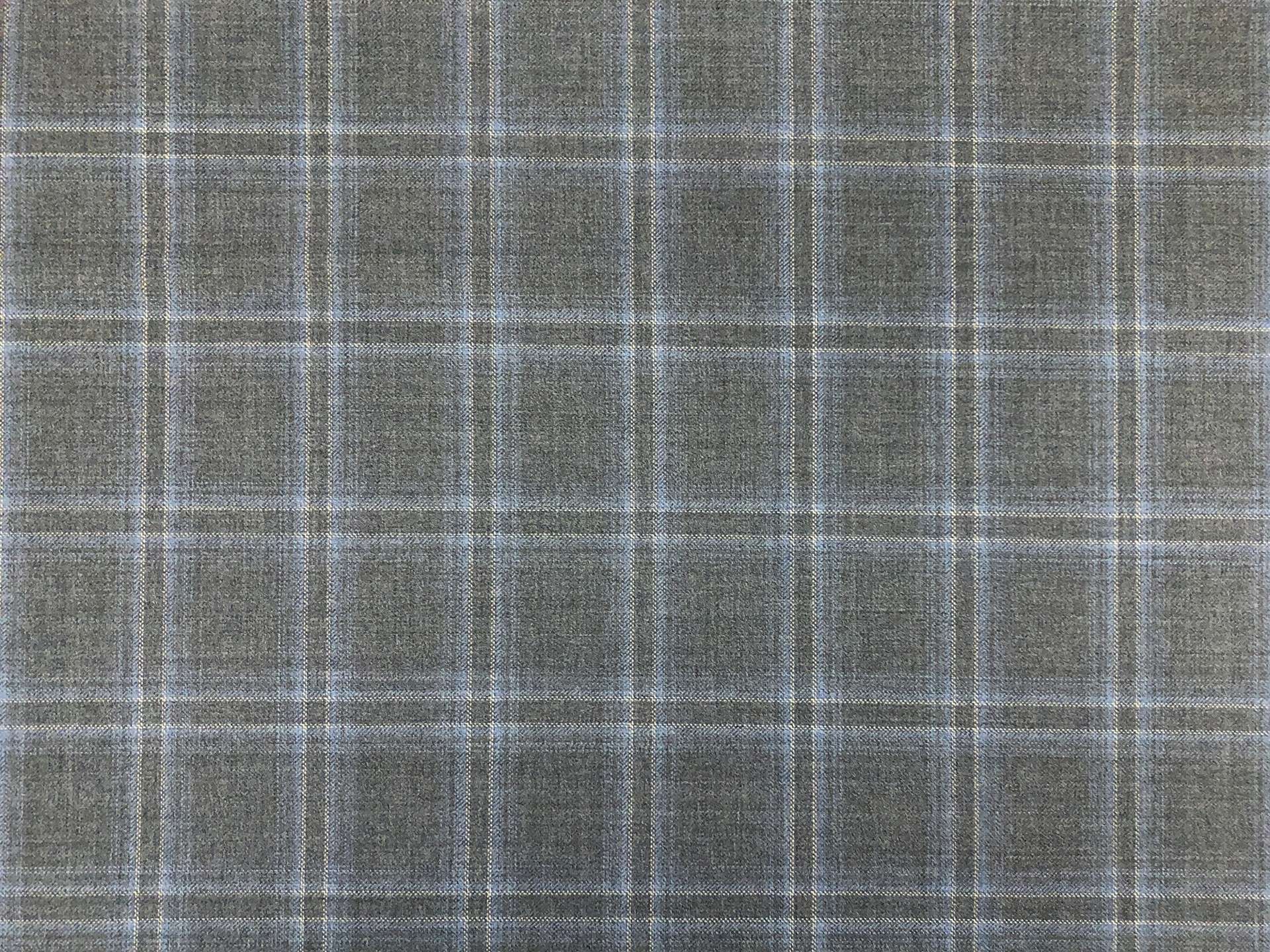 Wool Super 130s Windowpane Plaid Suiting in Grey