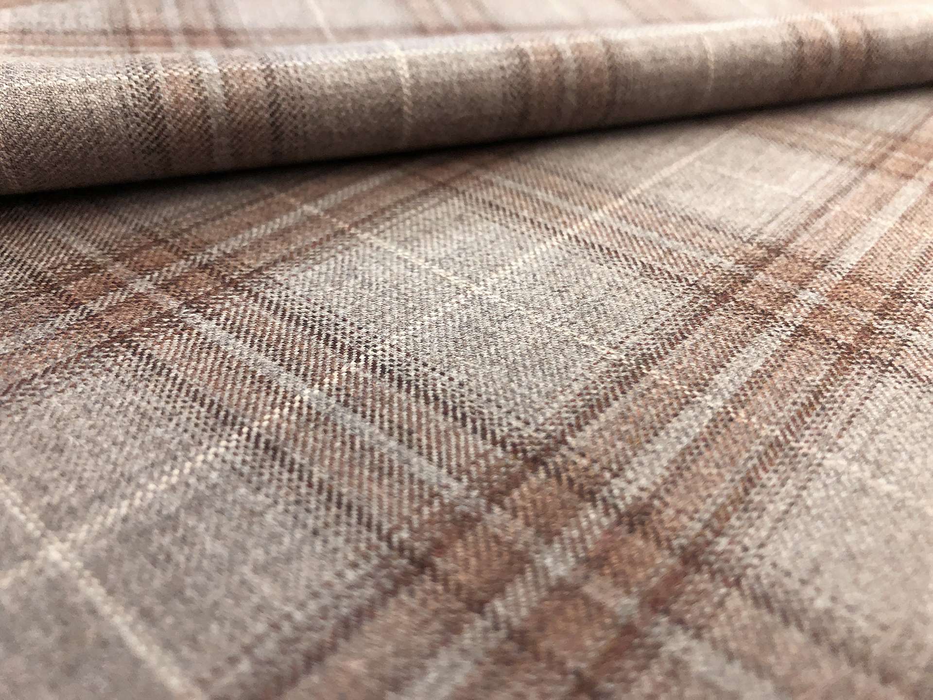 Italian Loro Piana Wool Super 130s Tartan Plaid Suiting in Taupe