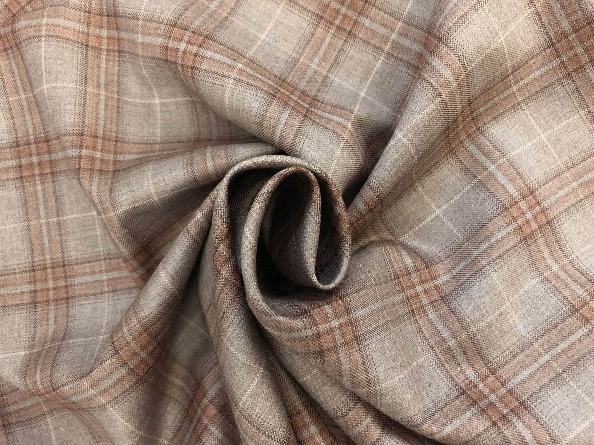 Italian Loro Piana Wool Super 130s Tartan Plaid Suiting in Taupe