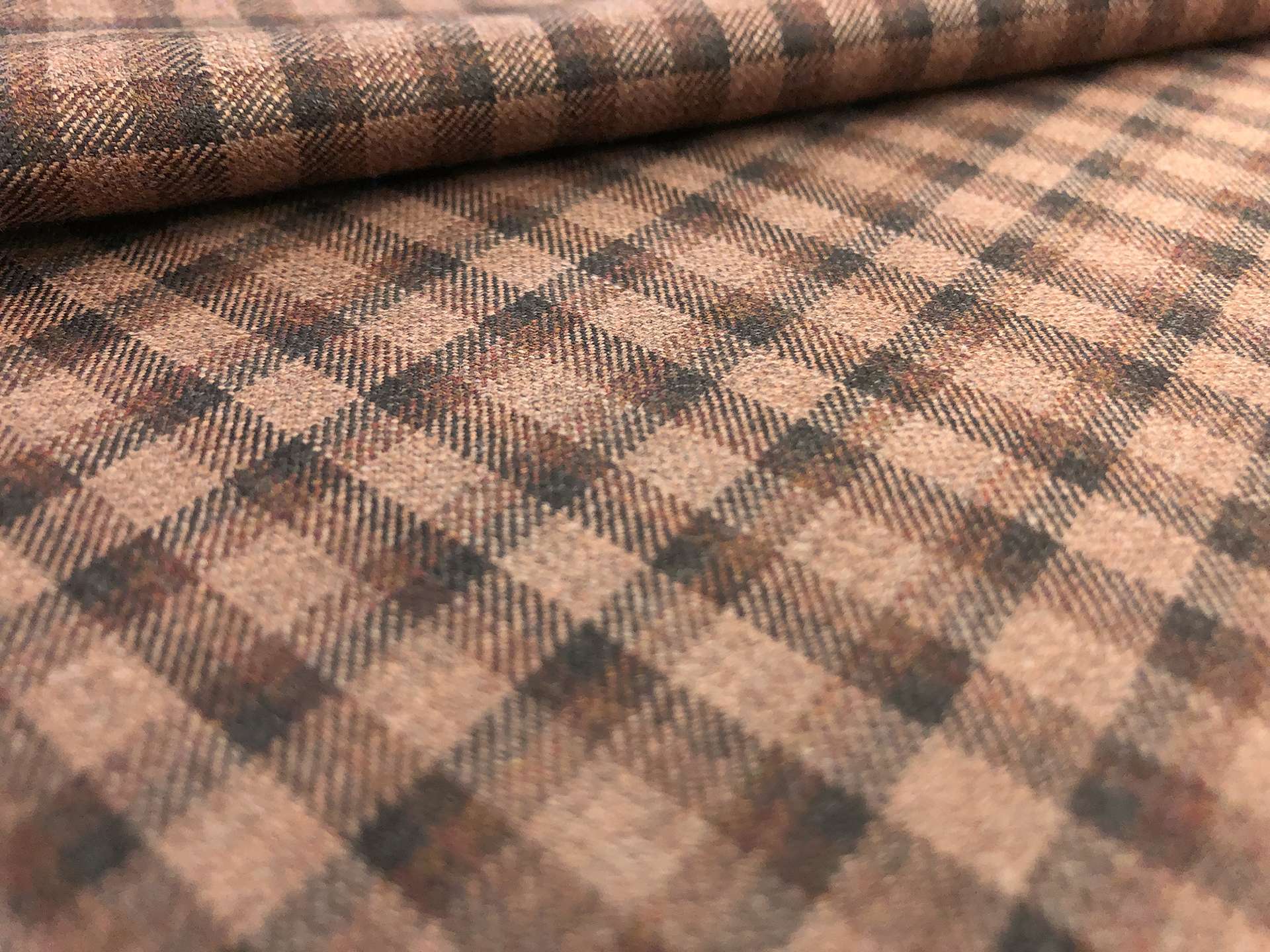 Italian Loro Piana Wool Super 130's Tattersall Plaid Suiting in Chamoisee 