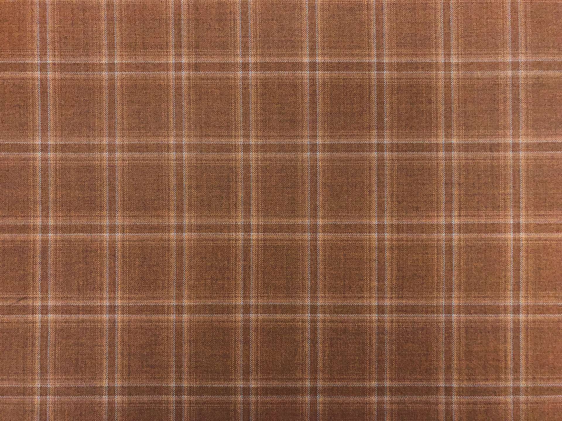 Italian Loro Piana Wool Super 130s Tattersall Plaid Suiting in Burnt Umber