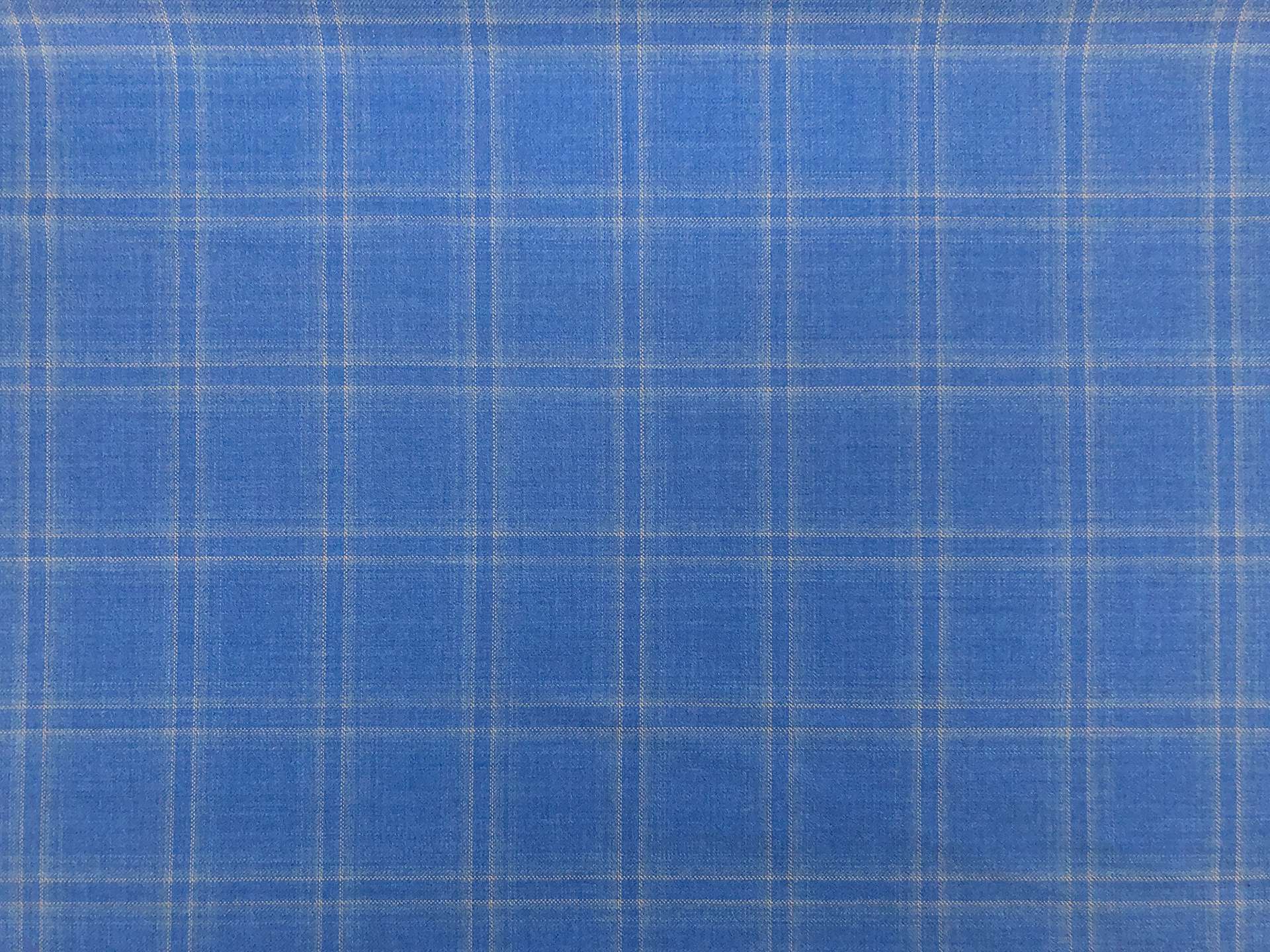 Wool Super 130s Windowpane Plaid Suiting in Cornflower