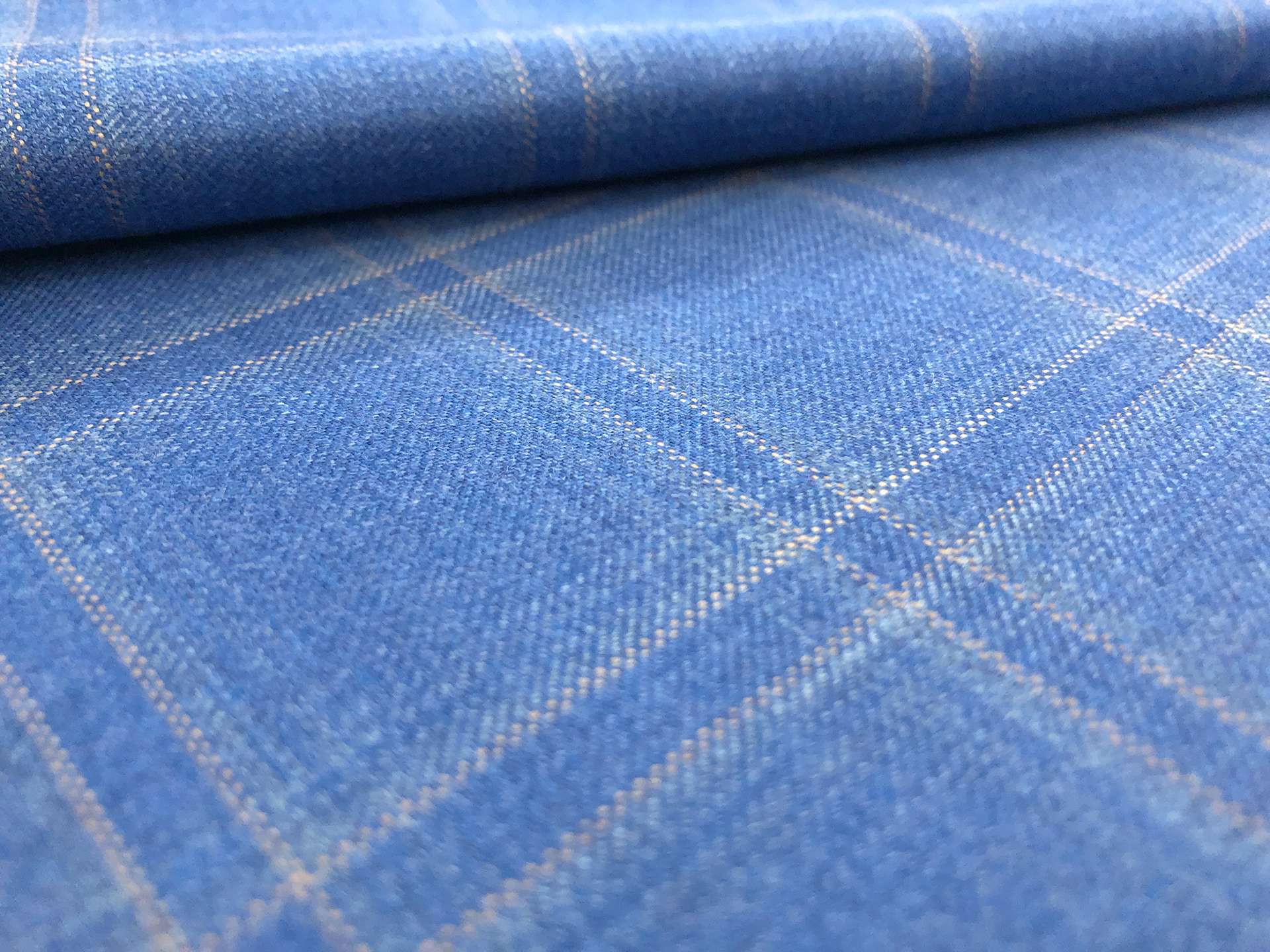 Wool Super 130s Windowpane Plaid Suiting in Cornflower