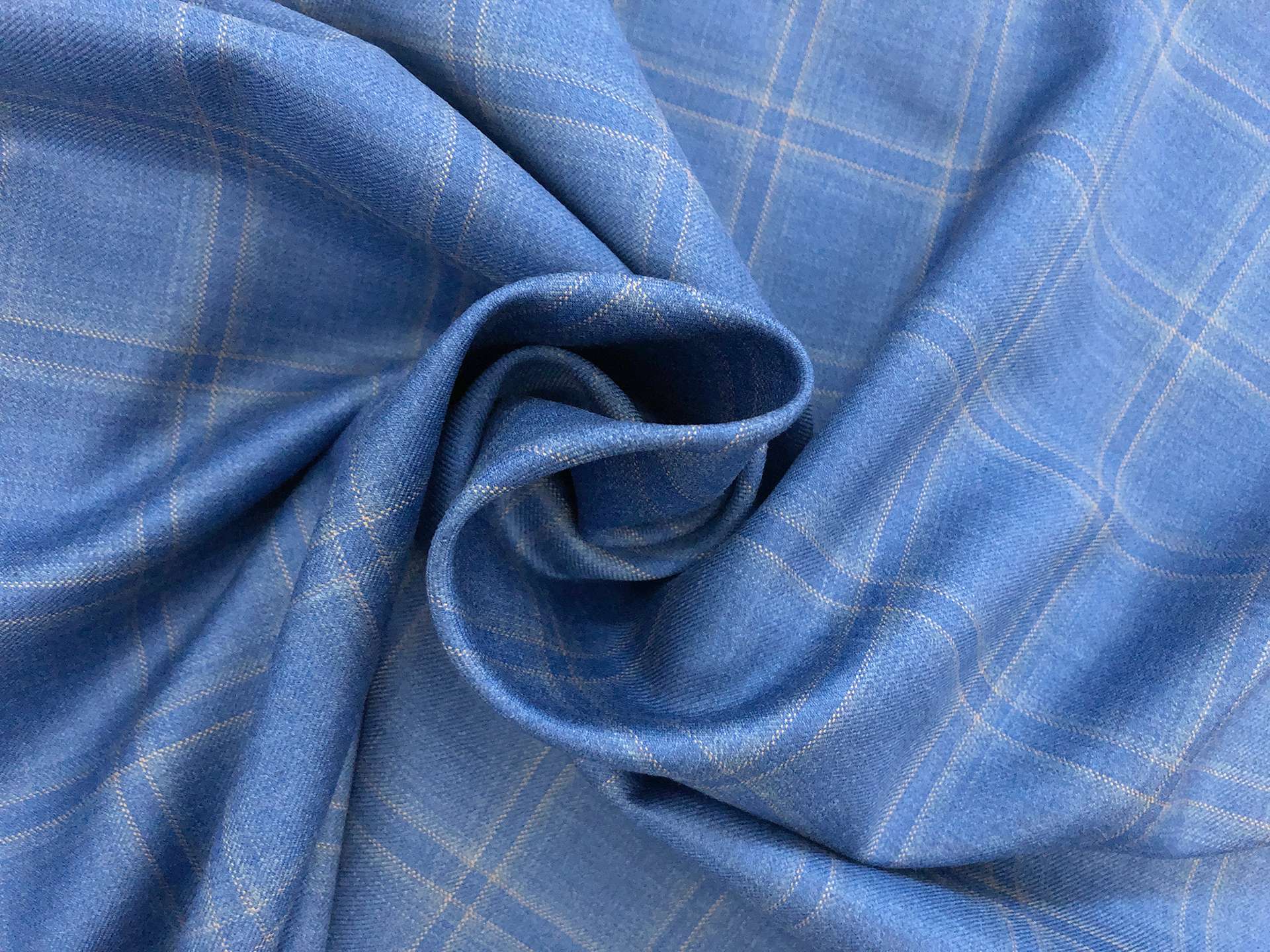 Wool Super 130s Windowpane Plaid Suiting in Cornflower