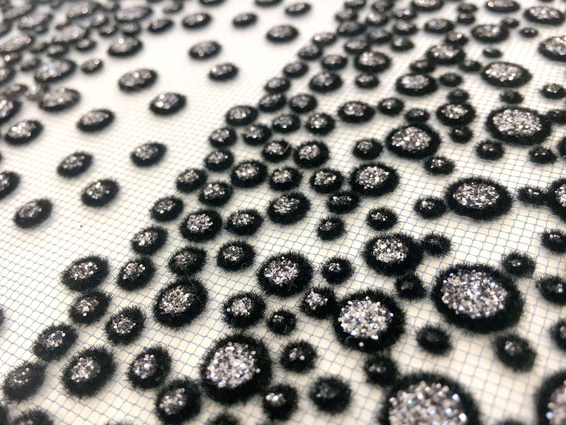 Metallic Flocked Tulle in a Diagonal Stripe Pattern