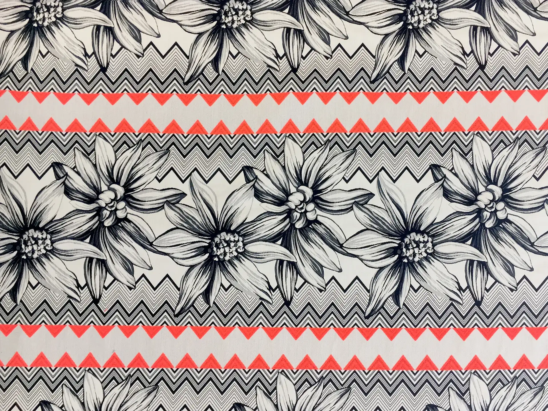 Cotton Jacquard Brocade with Florals and Neon Geometrics