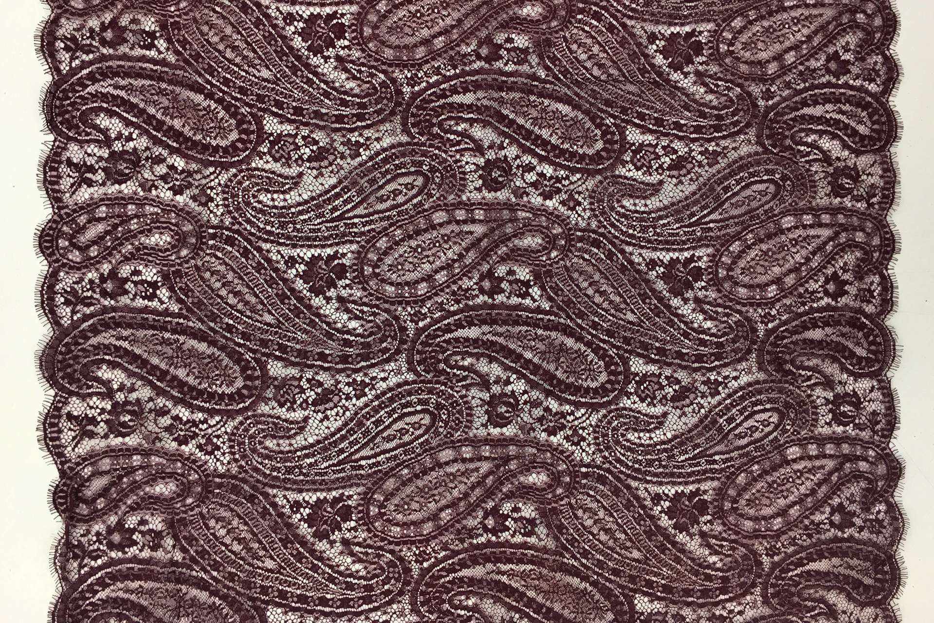 French Chantilly Lace with Paisley Patterns in Wine 